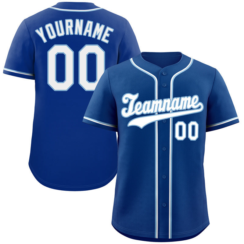 Benutzerdefiniertes, authentisches Baseball-Trikot im klassischen Royal-Weiß-Hellblau-Haken-Stil
