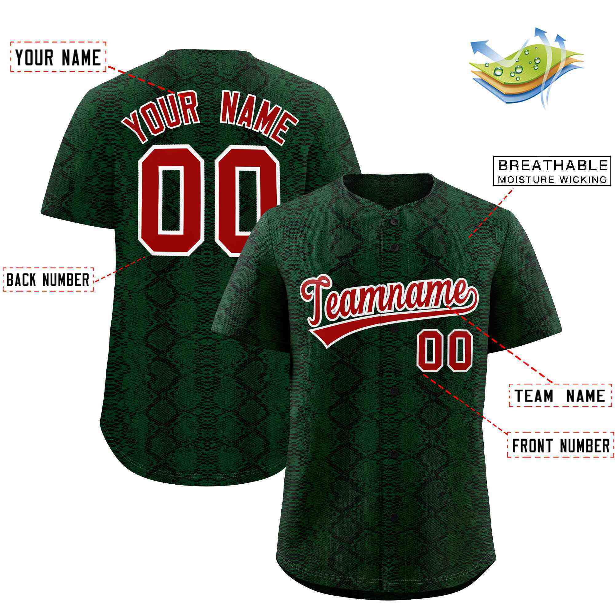 Benutzerdefiniertes authentisches Baseball-Trikot mit mehrfarbigem Schlangenledermuster