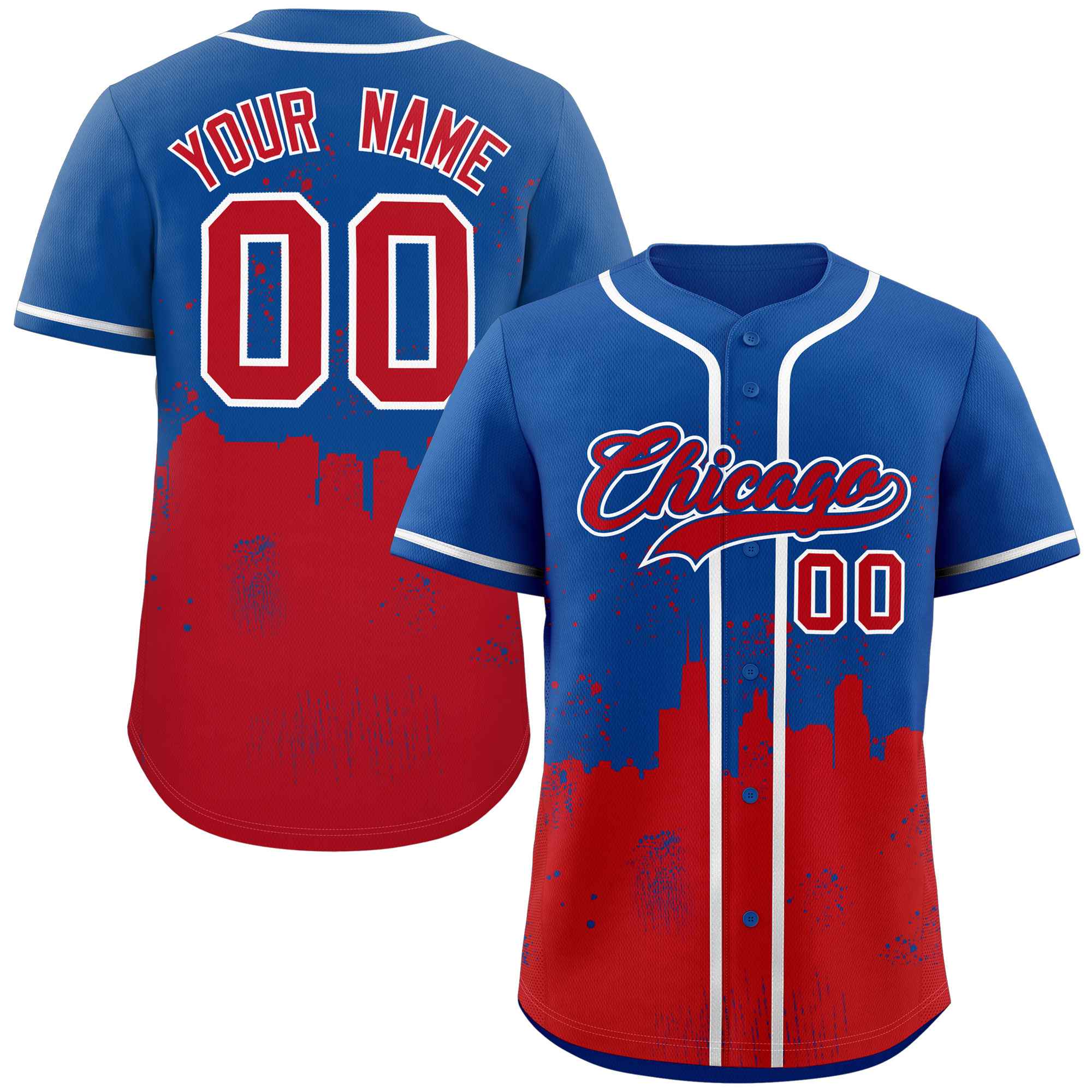 Benutzerdefinierte Royal Red personalisierte authentische Chicago City Nightscape Baseball Jersey