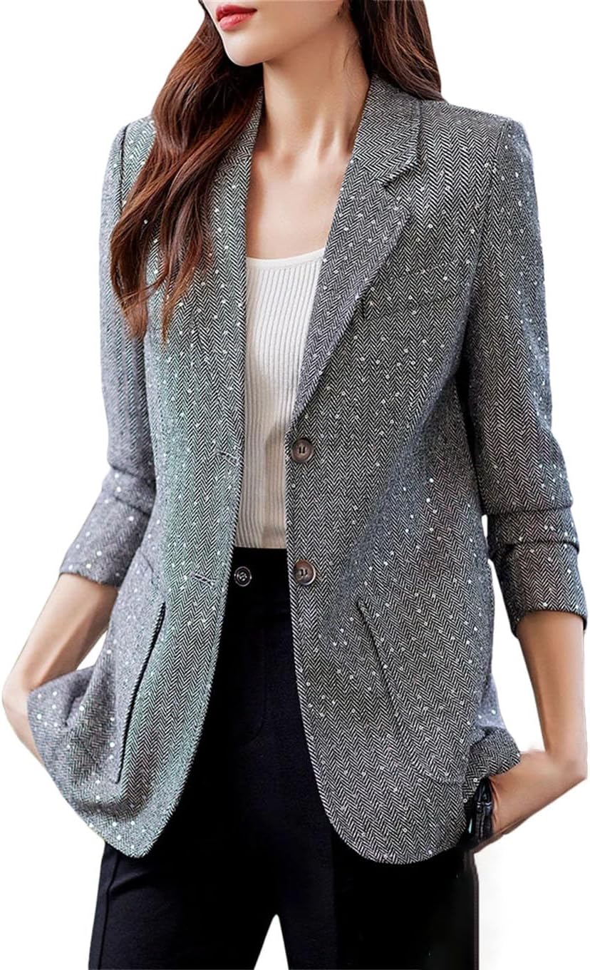 Solid Color Casual Lapel Rhinestone Pocket Stitching Women's Fit Blazer