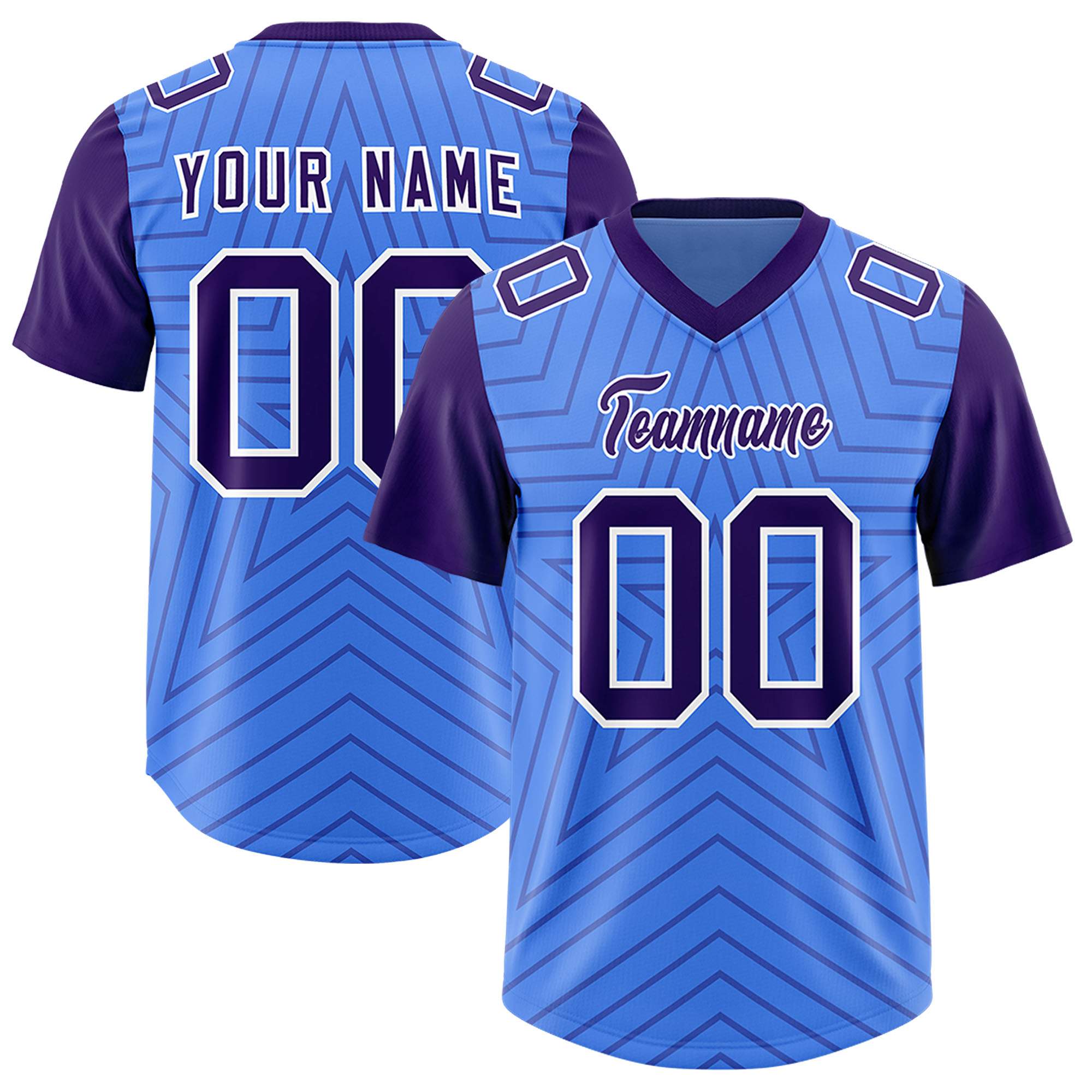 Individuell personalisiertes, authentisches Fußballtrikot mit Raglanärmeln und Sternenmuster