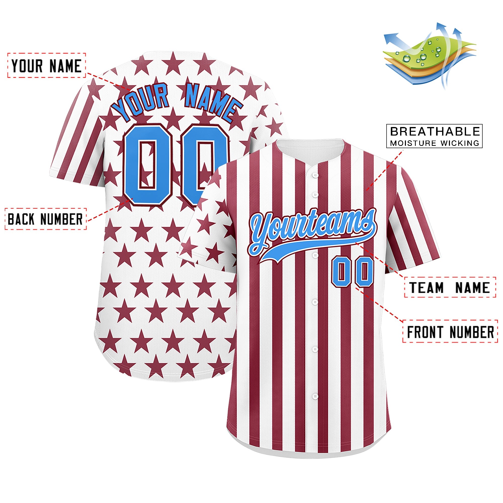 Benutzerdefiniertes Graffiti-Muster-Baseball-Trikot mit amerikanischer Flagge