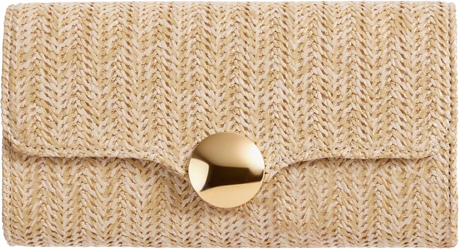Women's Woven Straw Clutch Purse with Gold Chain Strap