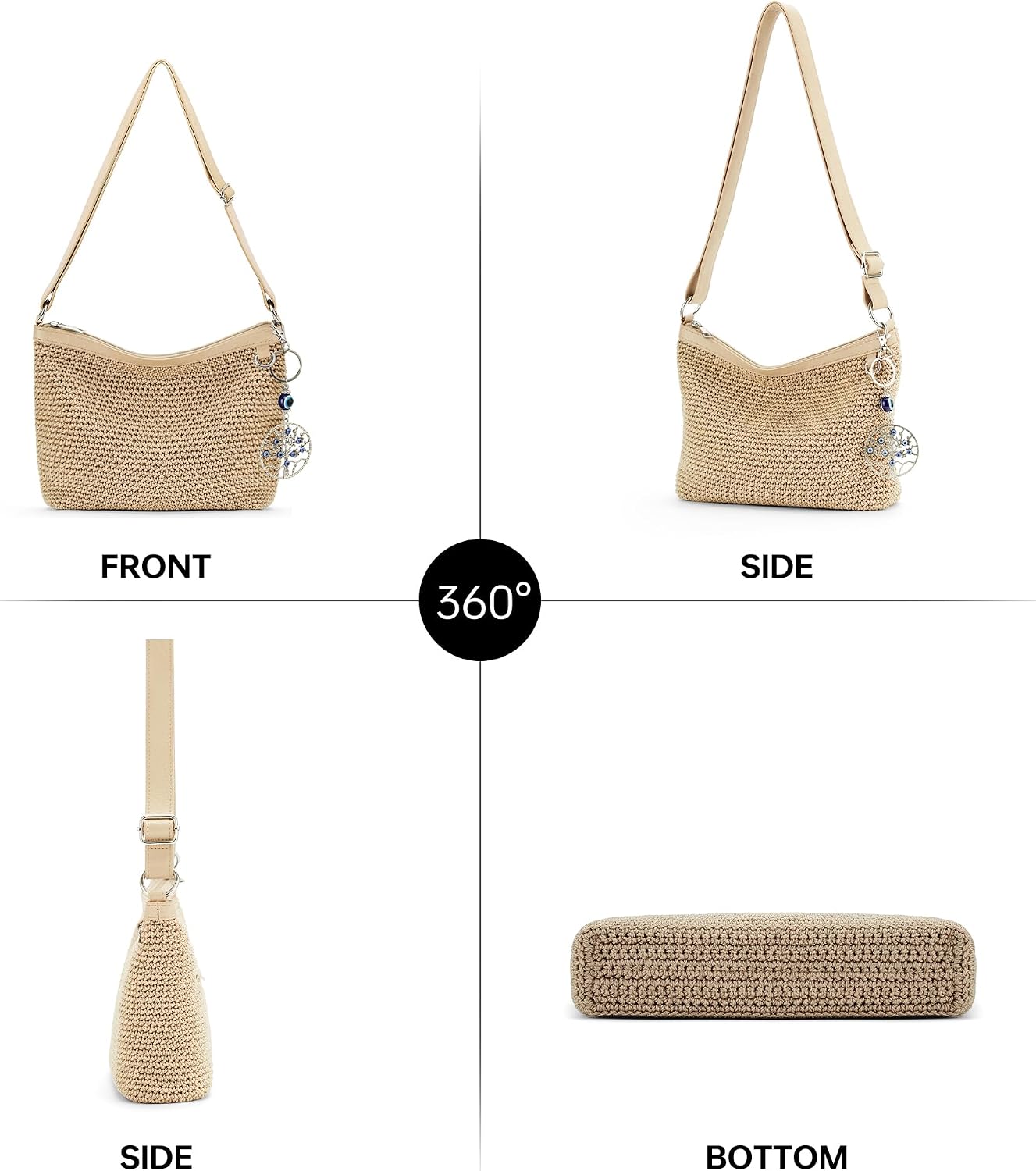 Women's Handwoven Straw Crossbody Bag with Evil Eye Charm Women's Handwoven Straw Crossbody Bag with Evil Eye Charm