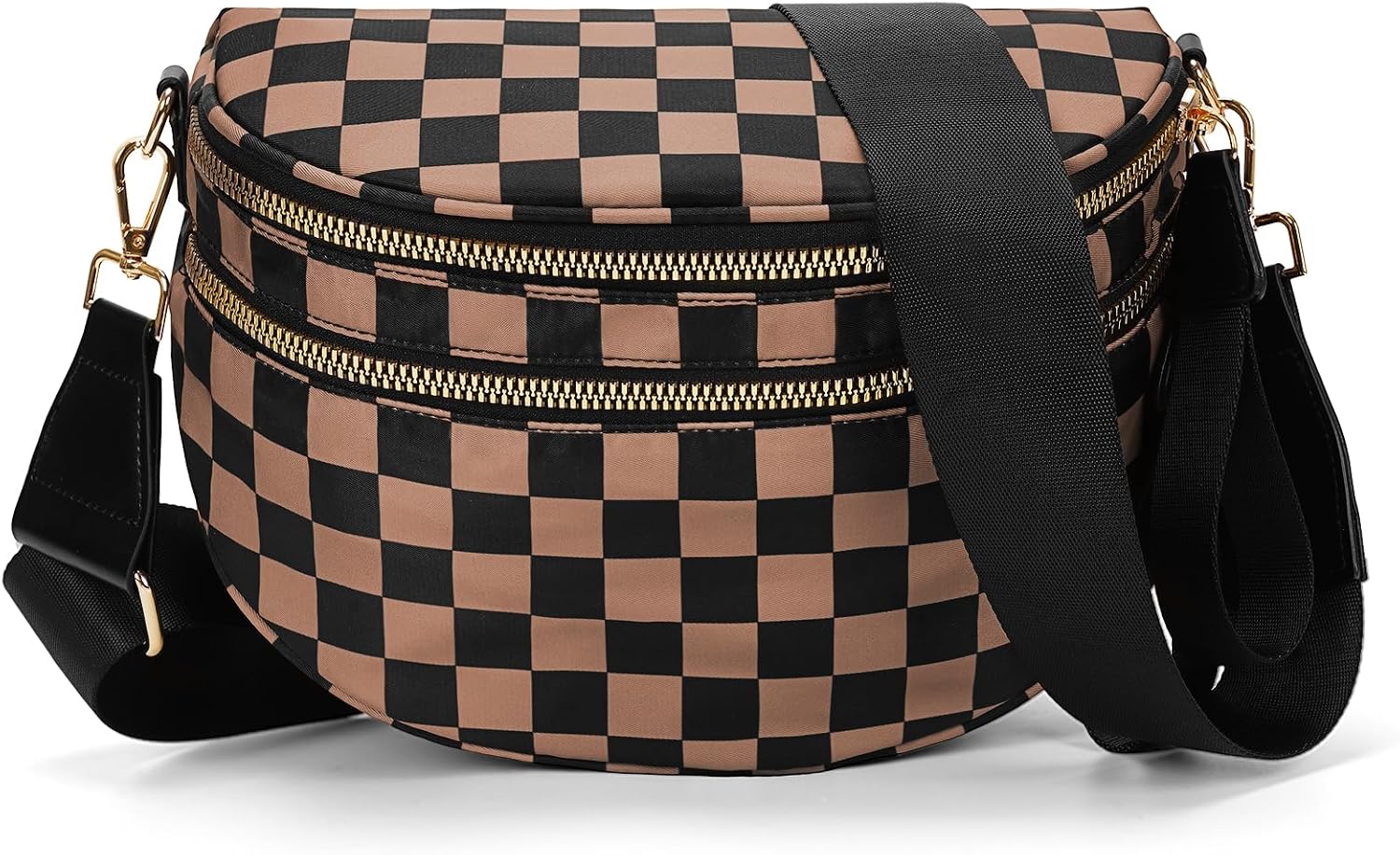 Women's Checkered Nylon Crossbody Bum Bag with Wide Strap