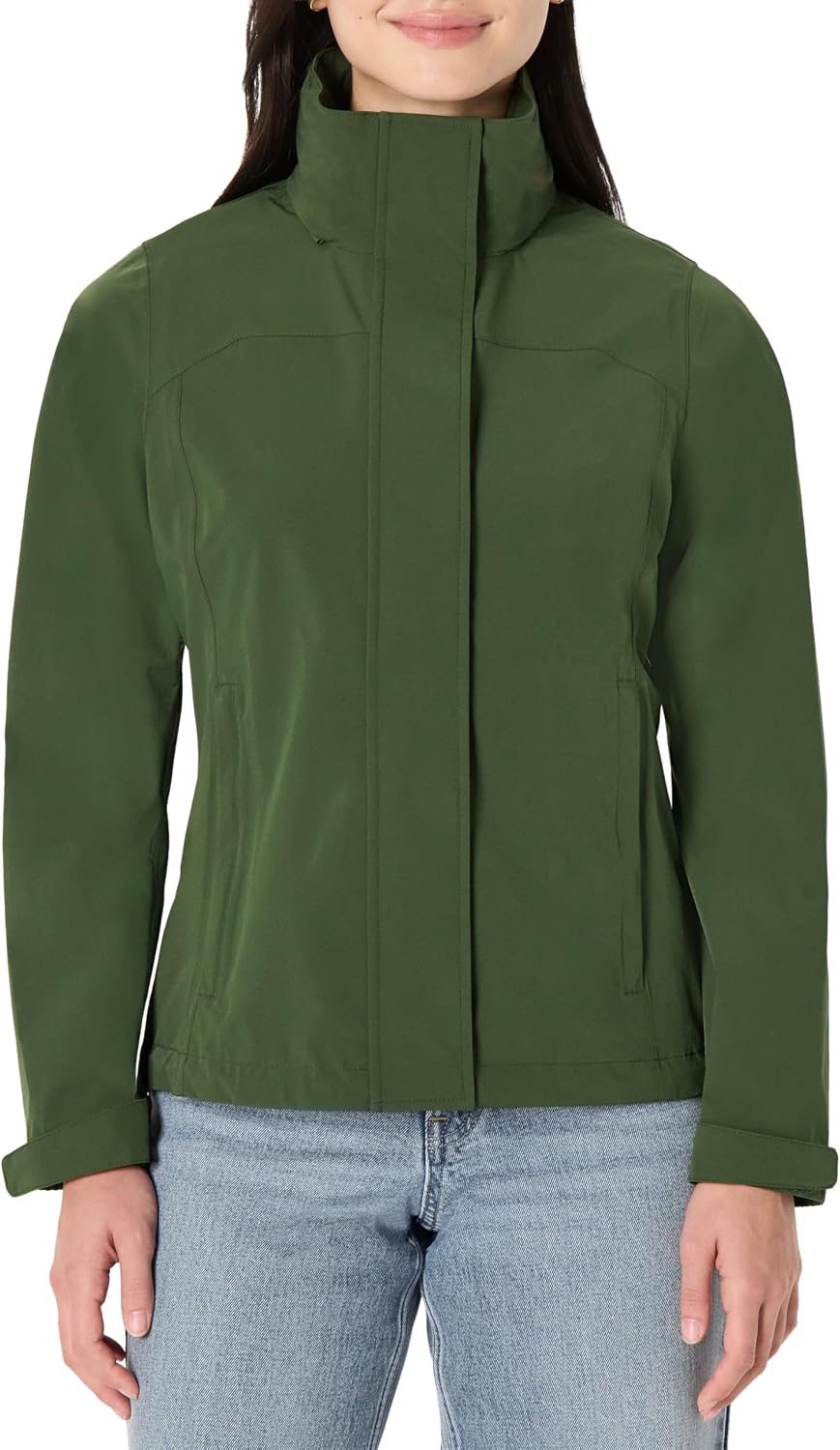 Women's Packable Hooded Rain Jacket Dark Green