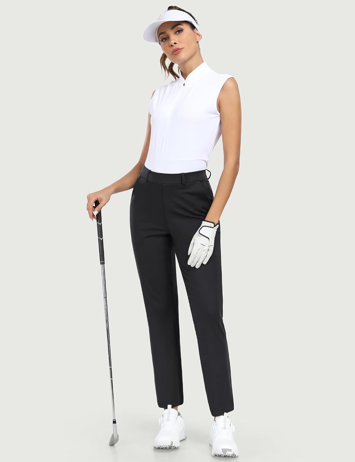 Women's Stretch Ankle Golf Pants High Waisted 7/8 Black