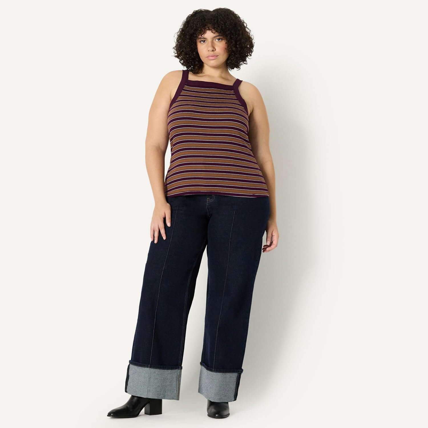 Women's Striped High Neck Rib Knit Tank Top Women's Striped High Neck Rib Knit Tank Top