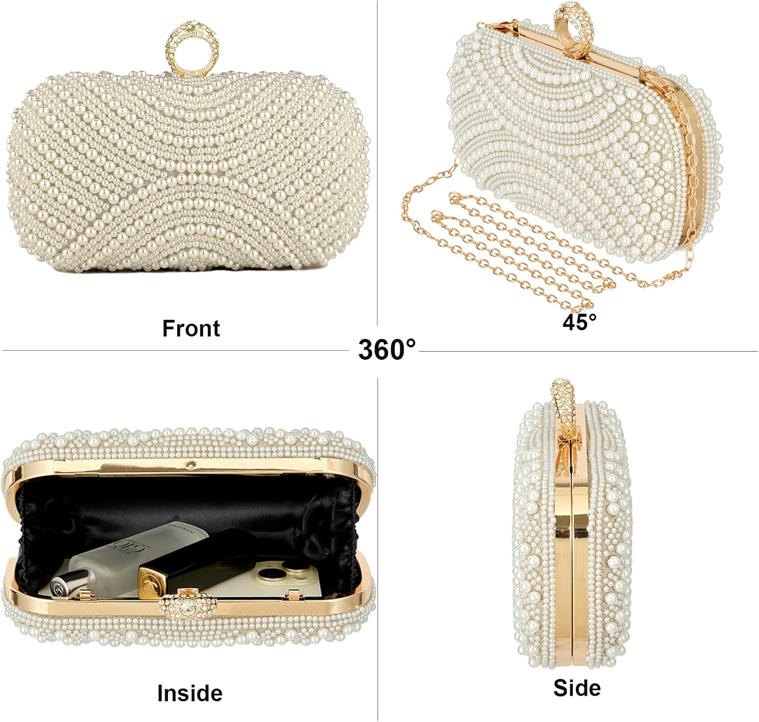 Women's Pearl Beaded Clutch Evening Bag with Gold Chain Women's Pearl Beaded Clutch Evening Bag with Gold Chain