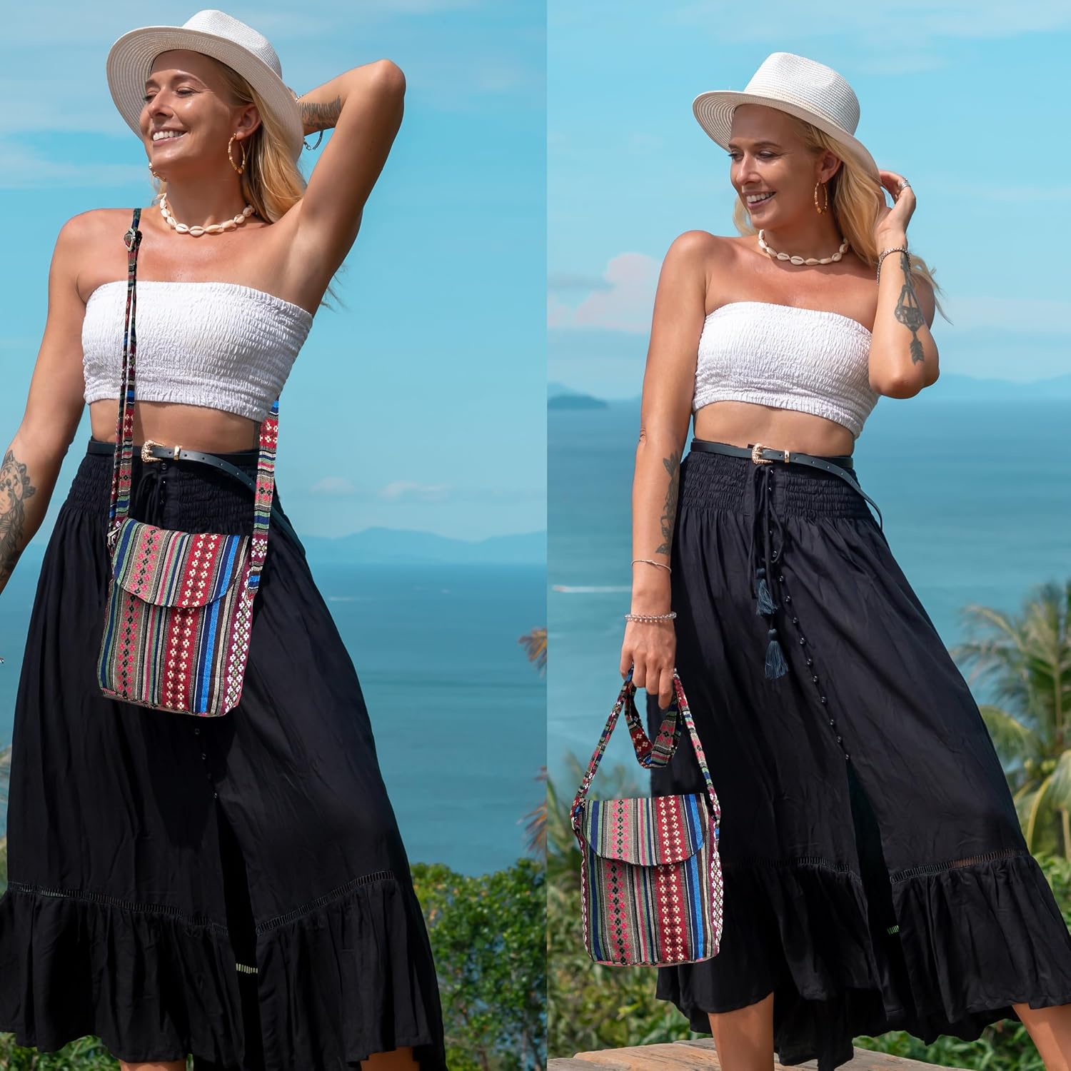 Women's Ethnic Stripe Woven Saddle Crossbody Bag Women's Ethnic Stripe Woven Saddle Crossbody Bag