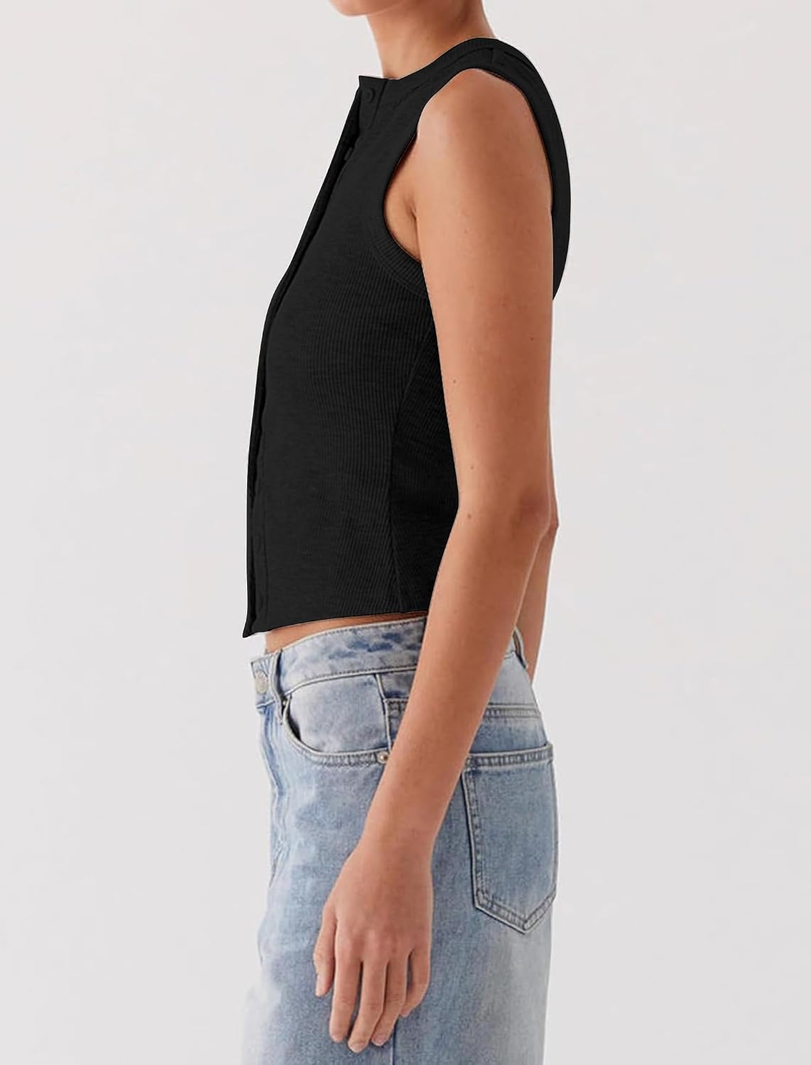 Womens Going Out Tops Summer Tank Sexy Crop Cute Y2K Shirts Button Down Ribbed Sleeveless Cropped Vest Basic Concert Date Night Rave Party Outfits Spring