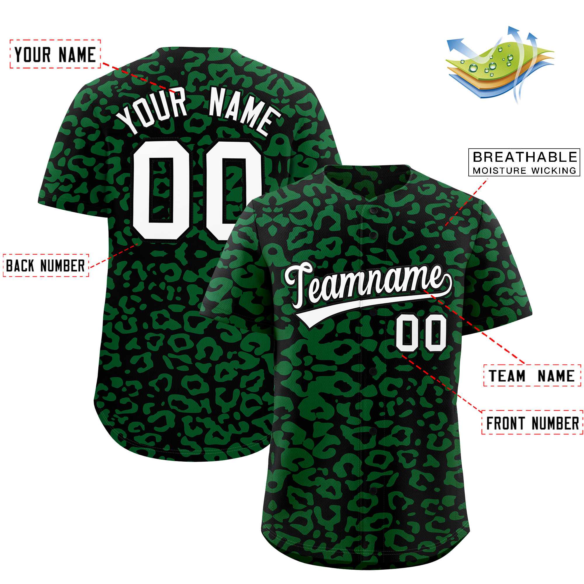 Authentisches Baseball-Trikot mit individuell gestaltetem Leopardenmuster