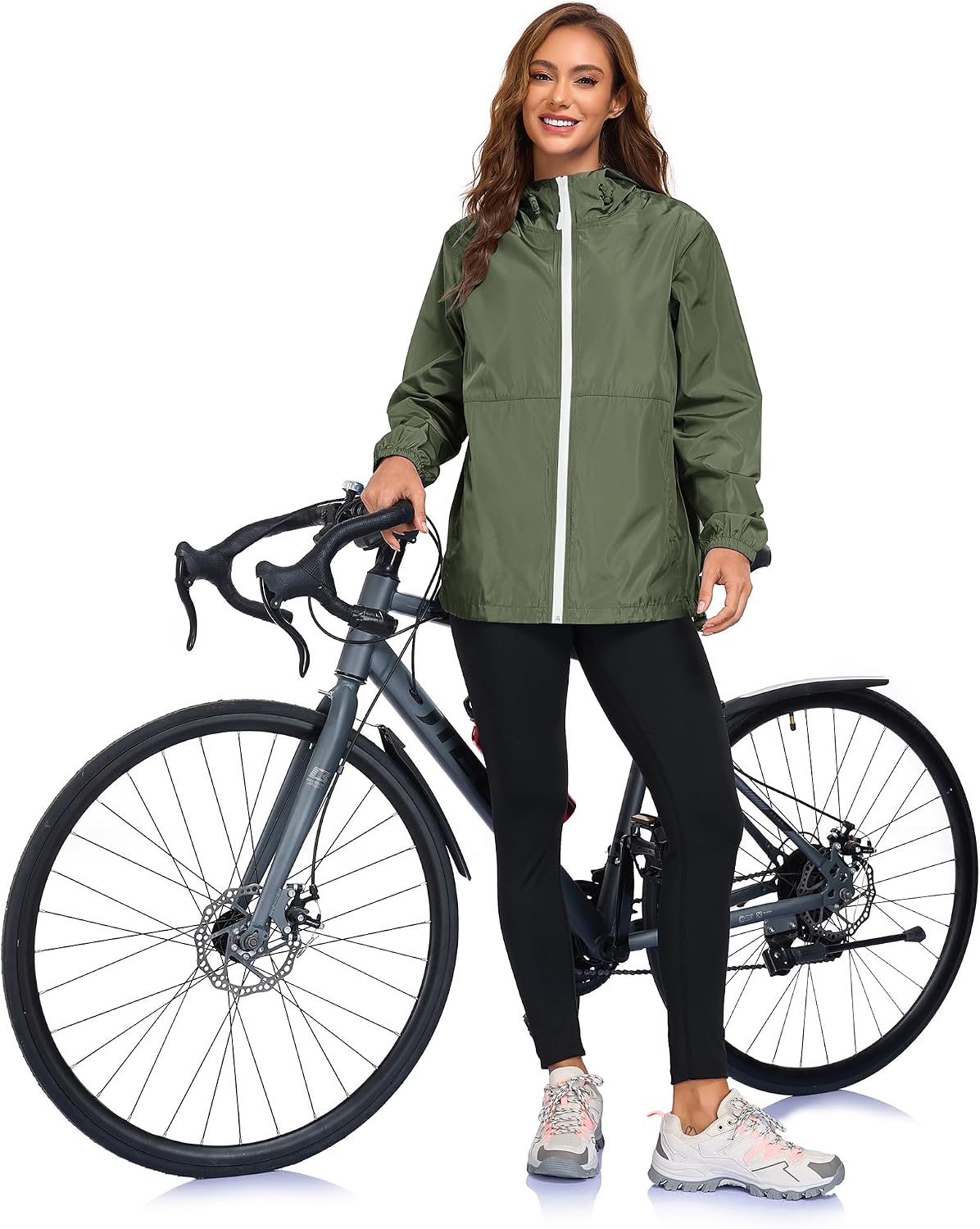 Women's Packable Hooded Rain Jacket Waterproof Army Green