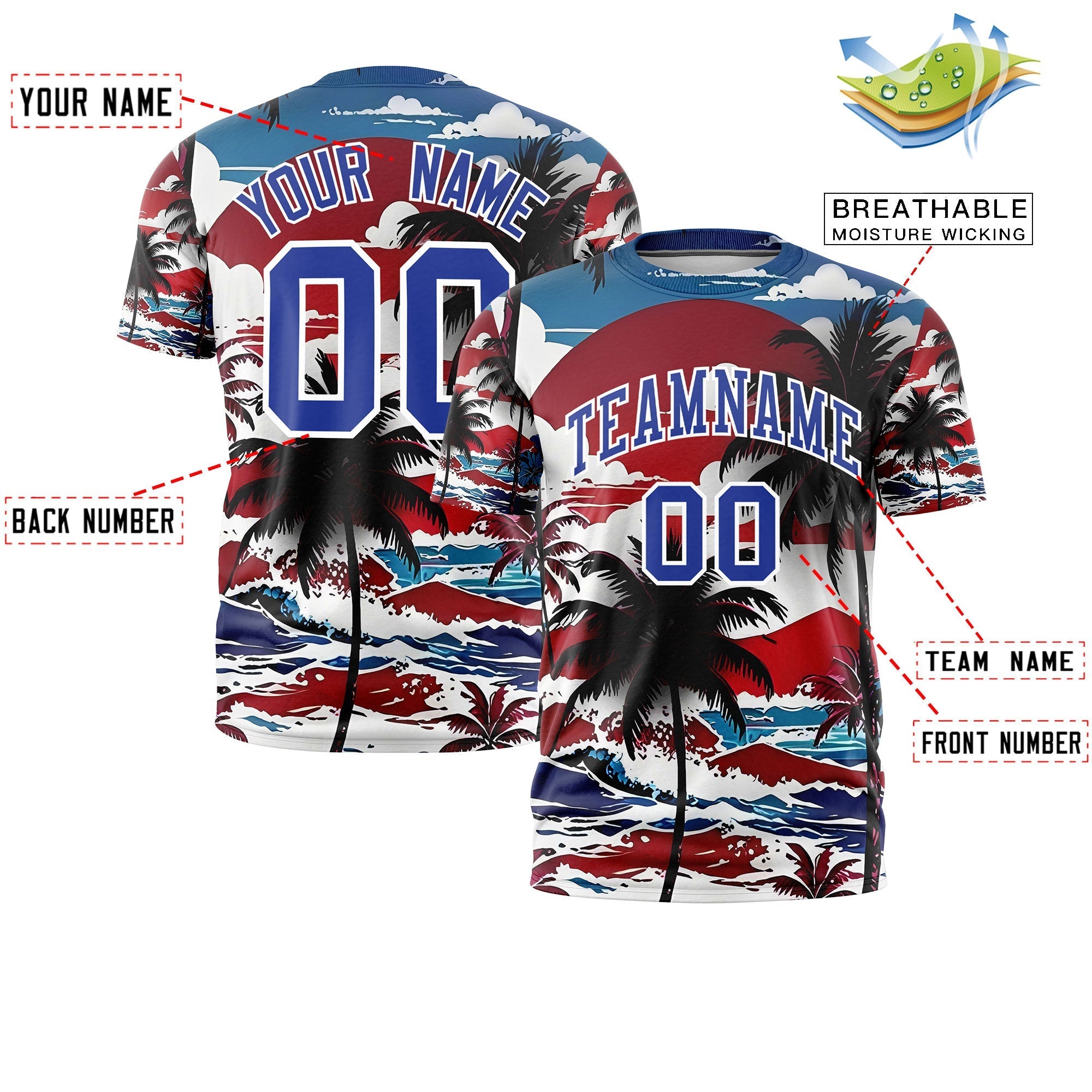 Benutzerdefiniertes T-Shirt im hawaiianischen Stil mit Graffiti-Muster