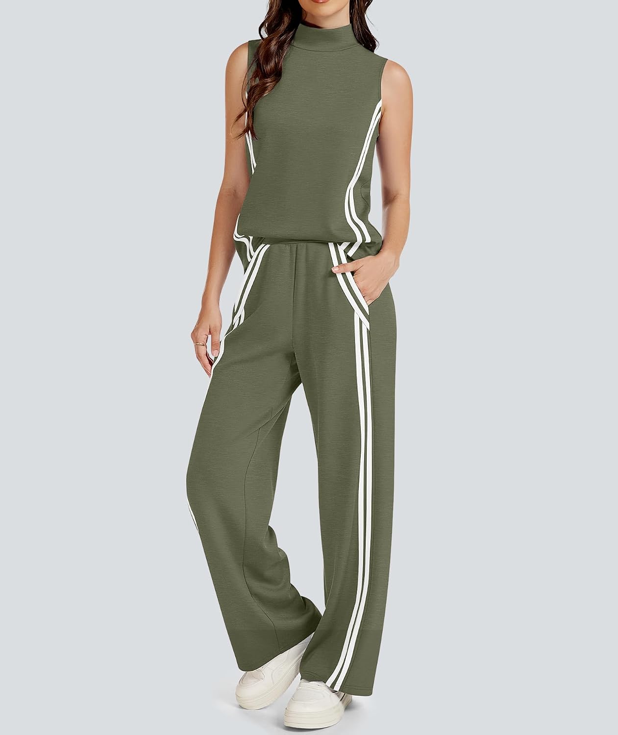Women's Striped Tank and Wide Leg Pants Track Suit