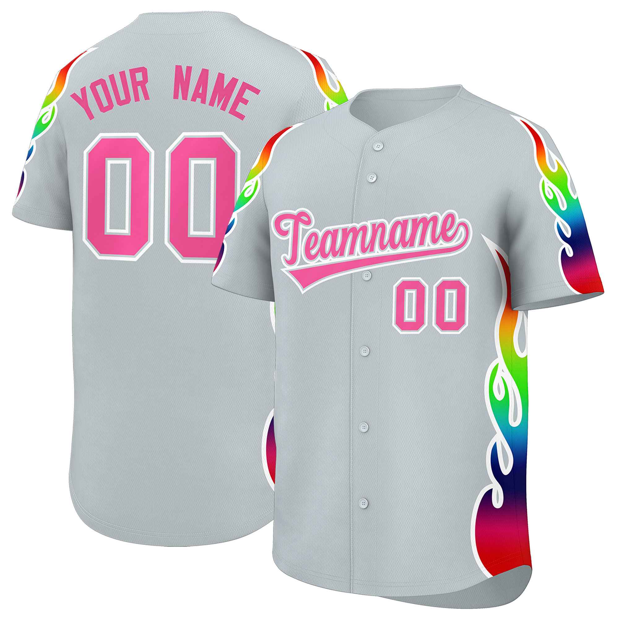Benutzerdefiniertes Graffiti-Muster, personalisierter mehrfarbiger Flammendruck, authentisches Baseball-Trikot