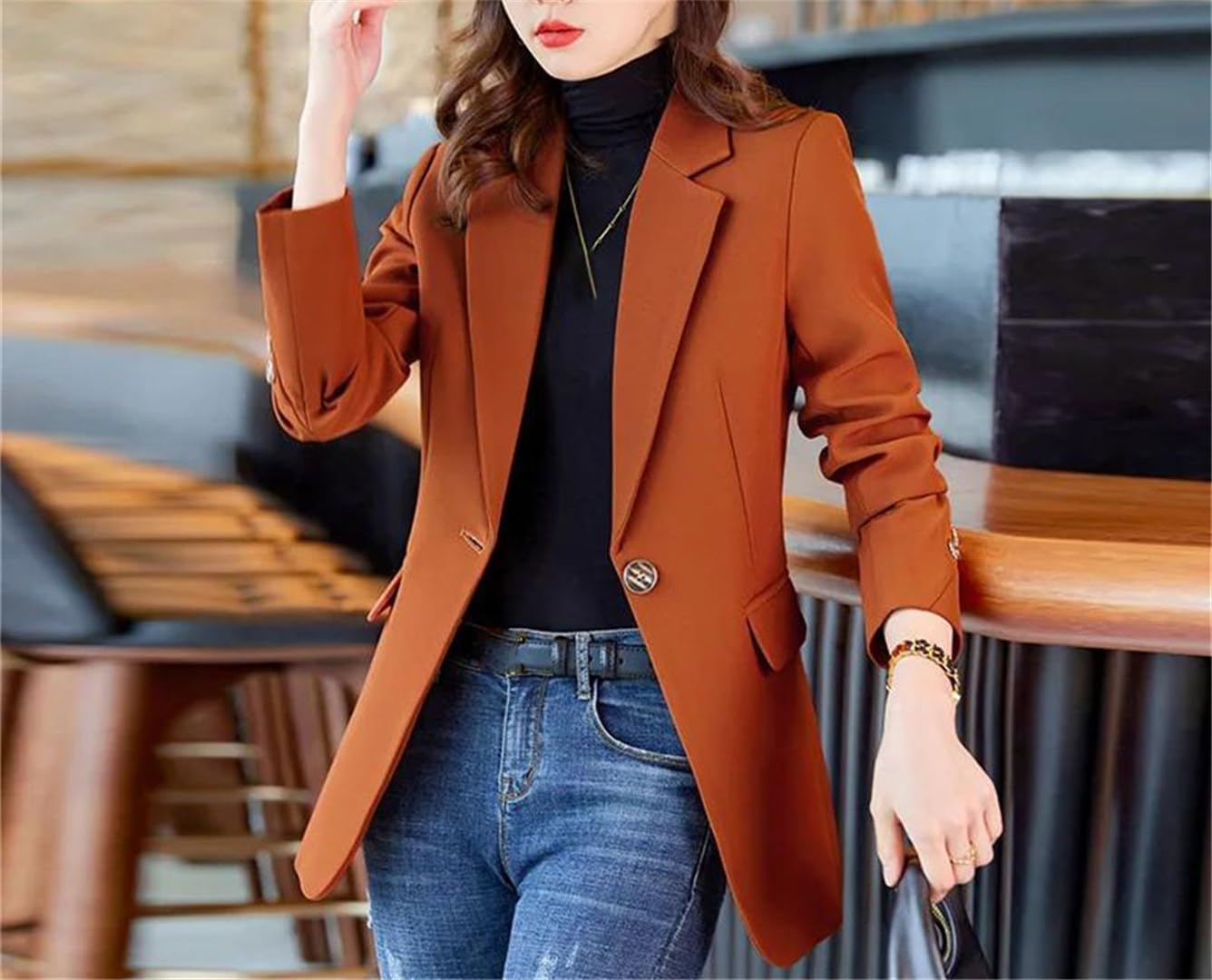 Women's Slim Fit Single Button Blazer Black