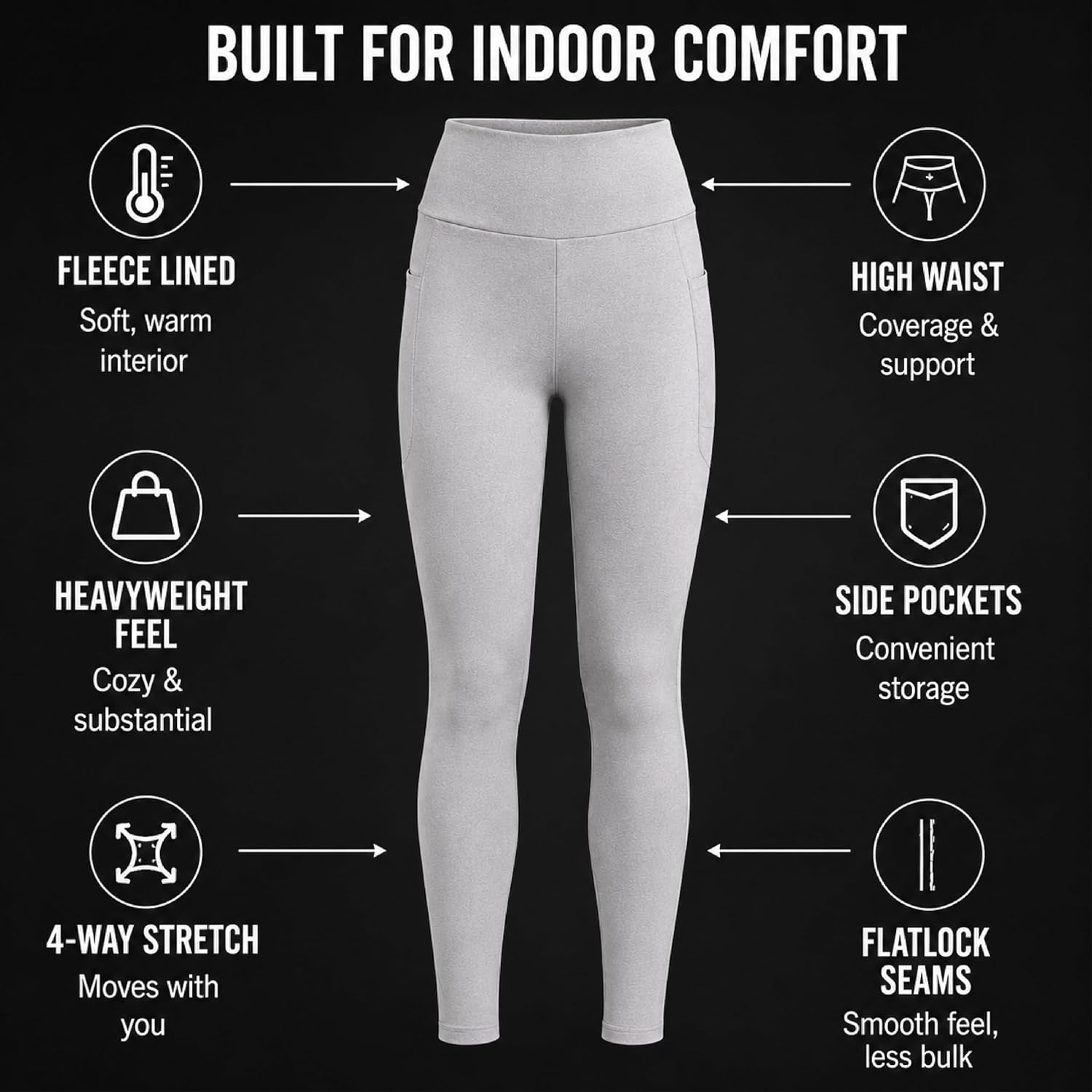 Womens Leggings - Soft Fleece with Pockets for Women High Waisted Yoga Pants Workout Gym Activewear