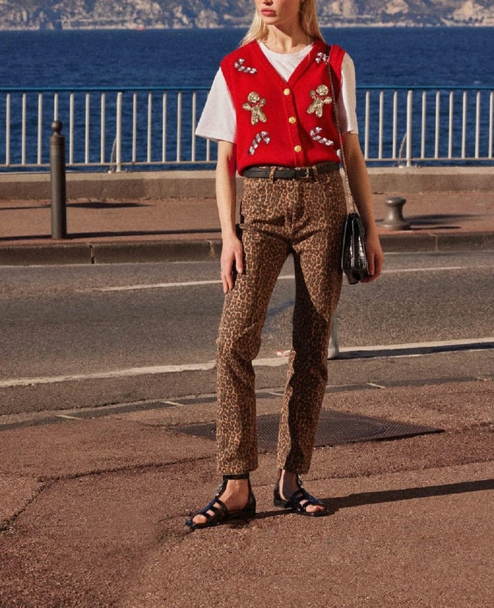 Women's Sequin Gingerbread V Neck Sweater Vest
