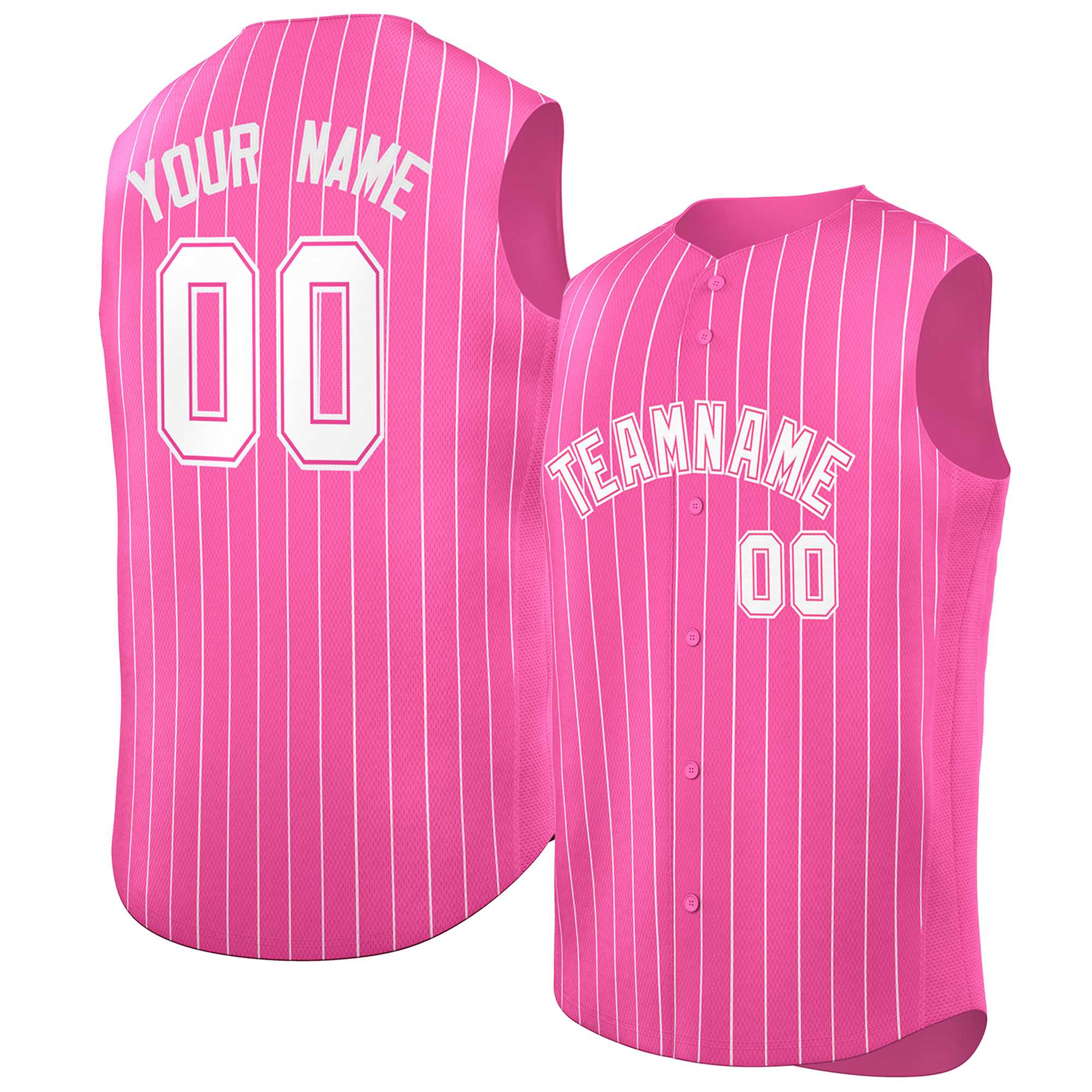Benutzerdefiniertes, modisches, authentisches, ärmelloses Baseball-Trikot mit rosa weißen Streifen