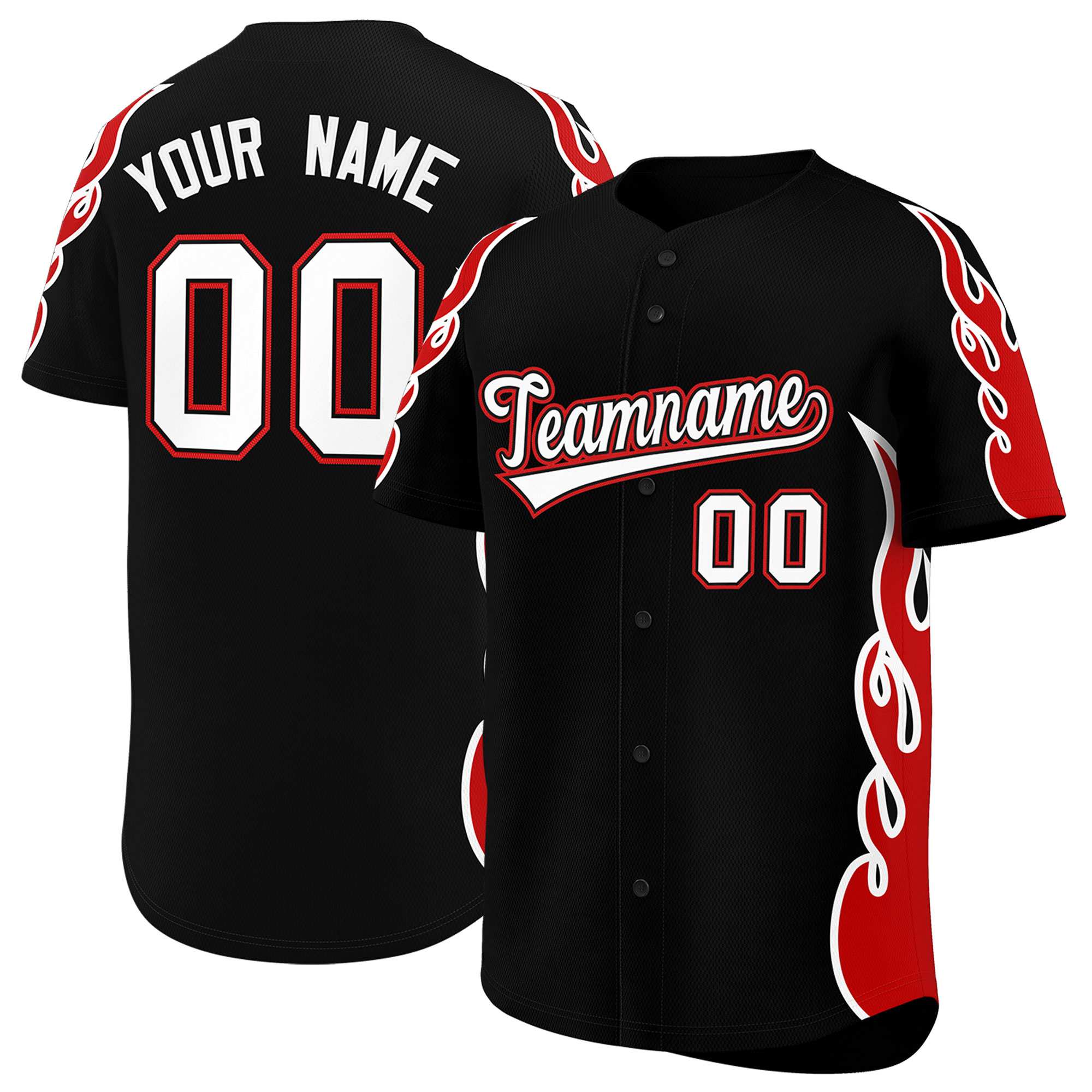 Benutzerdefiniertes Baseball-Trikot mit Seitenflammen-Umrissmuster für Sportuniformen