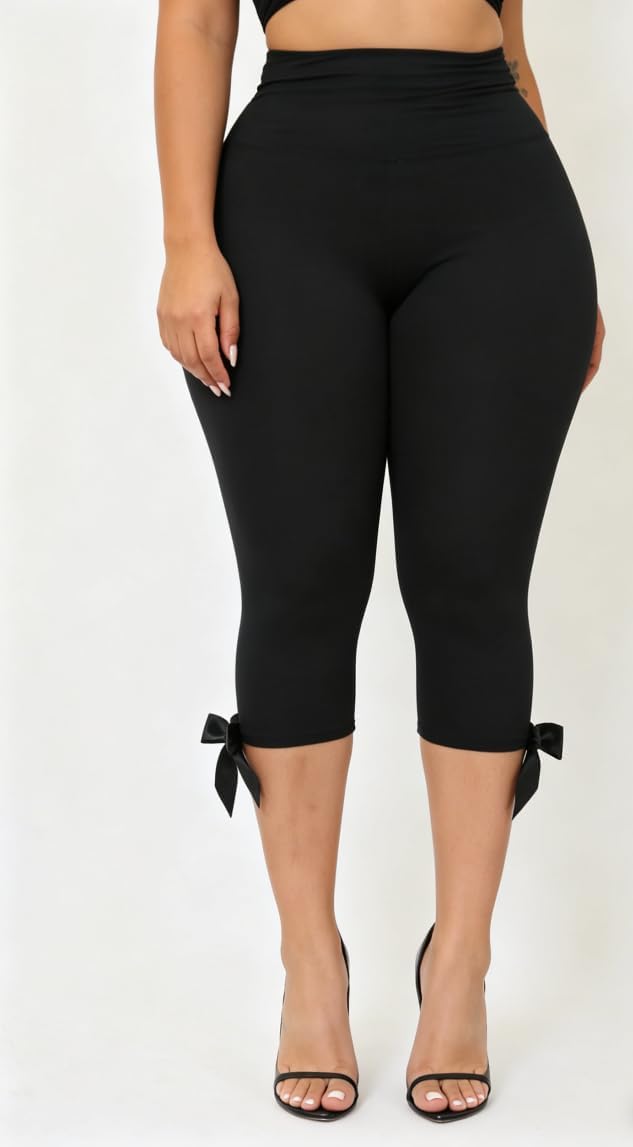 Women's Bow Tie Capri Leggings, Slim Fit (Black) Women's Bow Tie Capri Leggings, Slim Fit (Black)