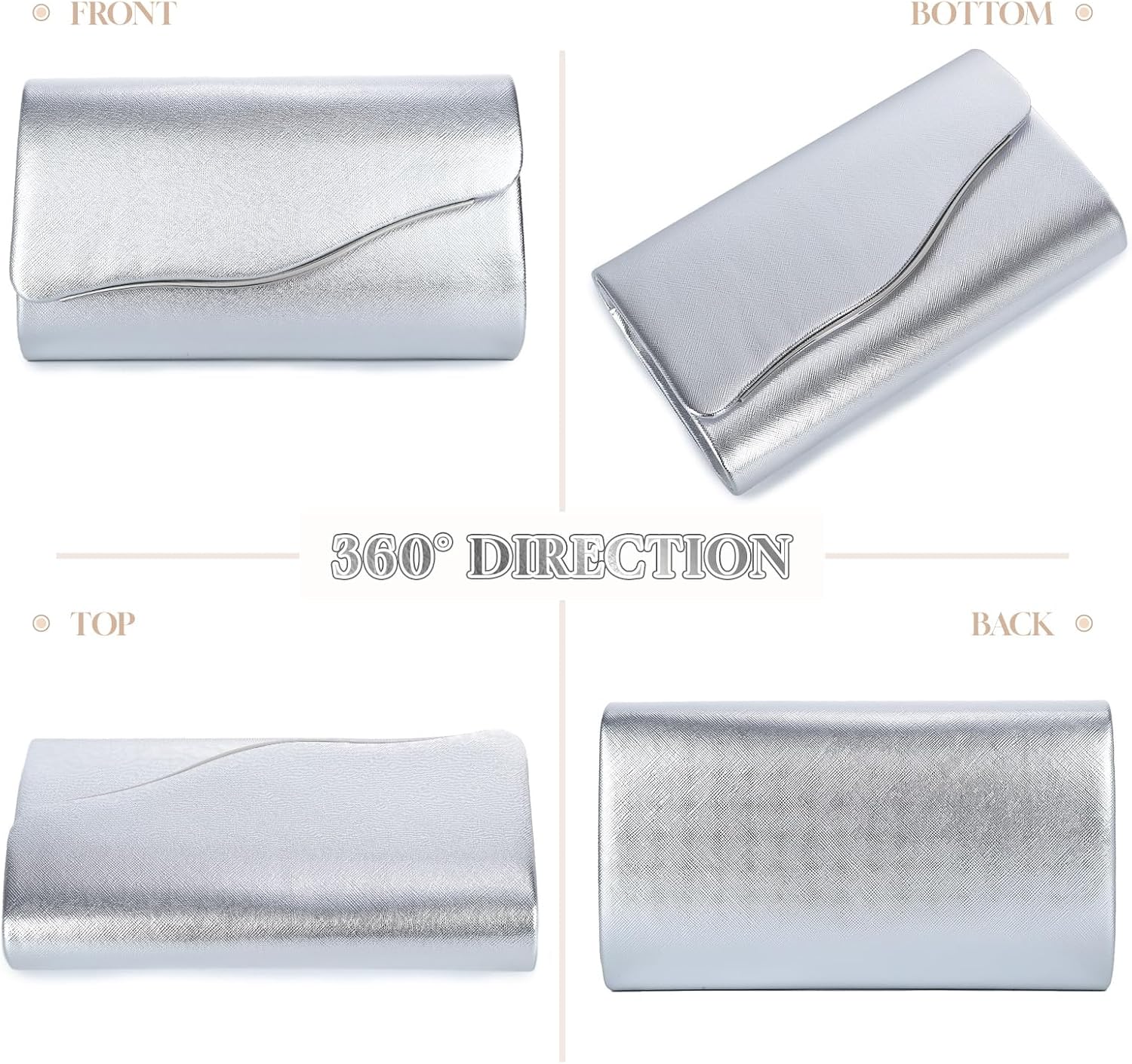 Women's Silver Envelope Clutch with Detachable Chain Strap
