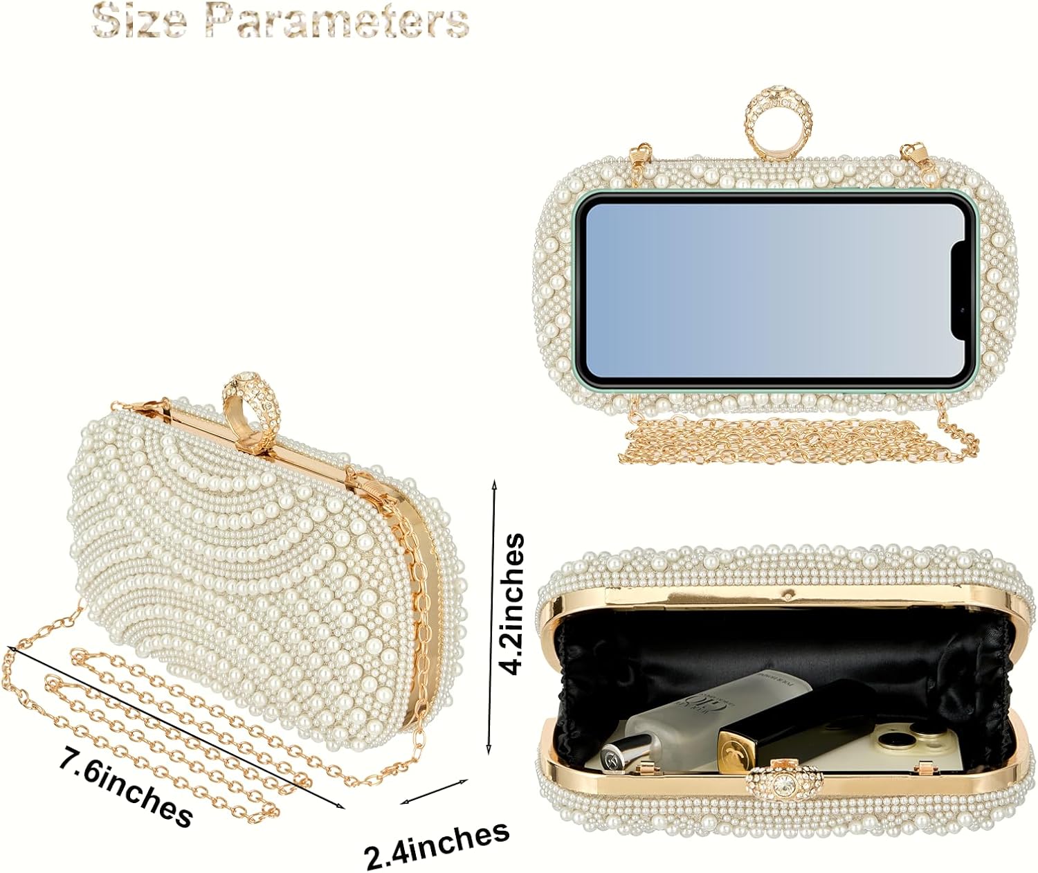 Women's Pearl Beaded Clutch Evening Bag with Gold Chain Women's Pearl Beaded Clutch Evening Bag with Gold Chain