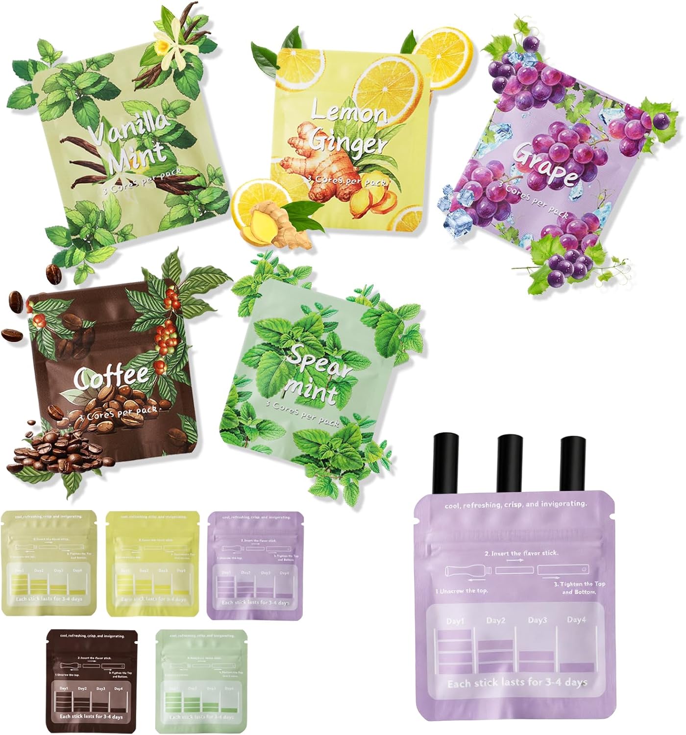 Natural Aroma Stick Refill Cores 5 Flavors Natural Aroma Stick Refill Cores 5 Flavors