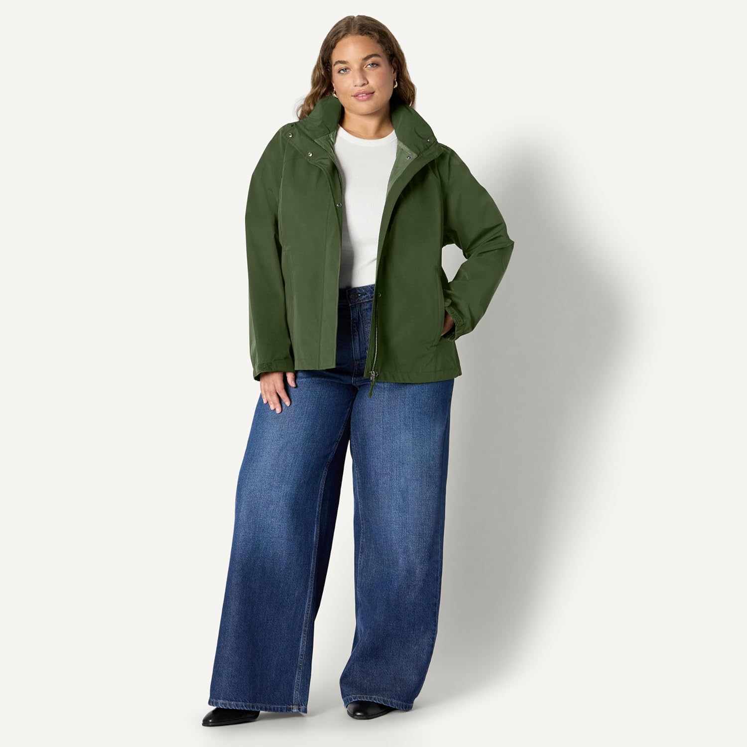 Women's Packable Hooded Rain Jacket Dark Green Women's Packable Hooded Rain Jacket Dark Green