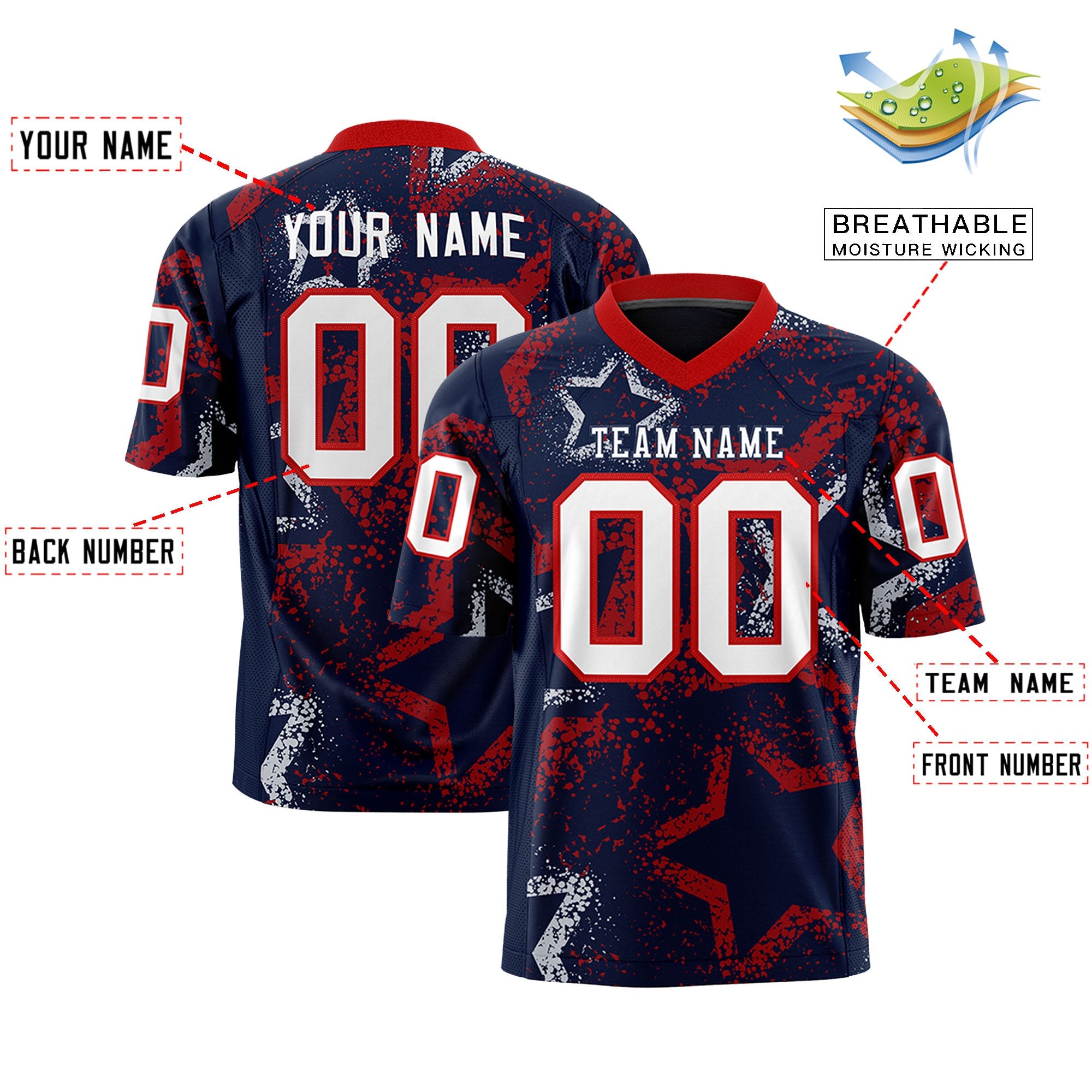 Individuell personalisiertes, authentisches Fußballtrikot mit Stern-Graffiti-Muster