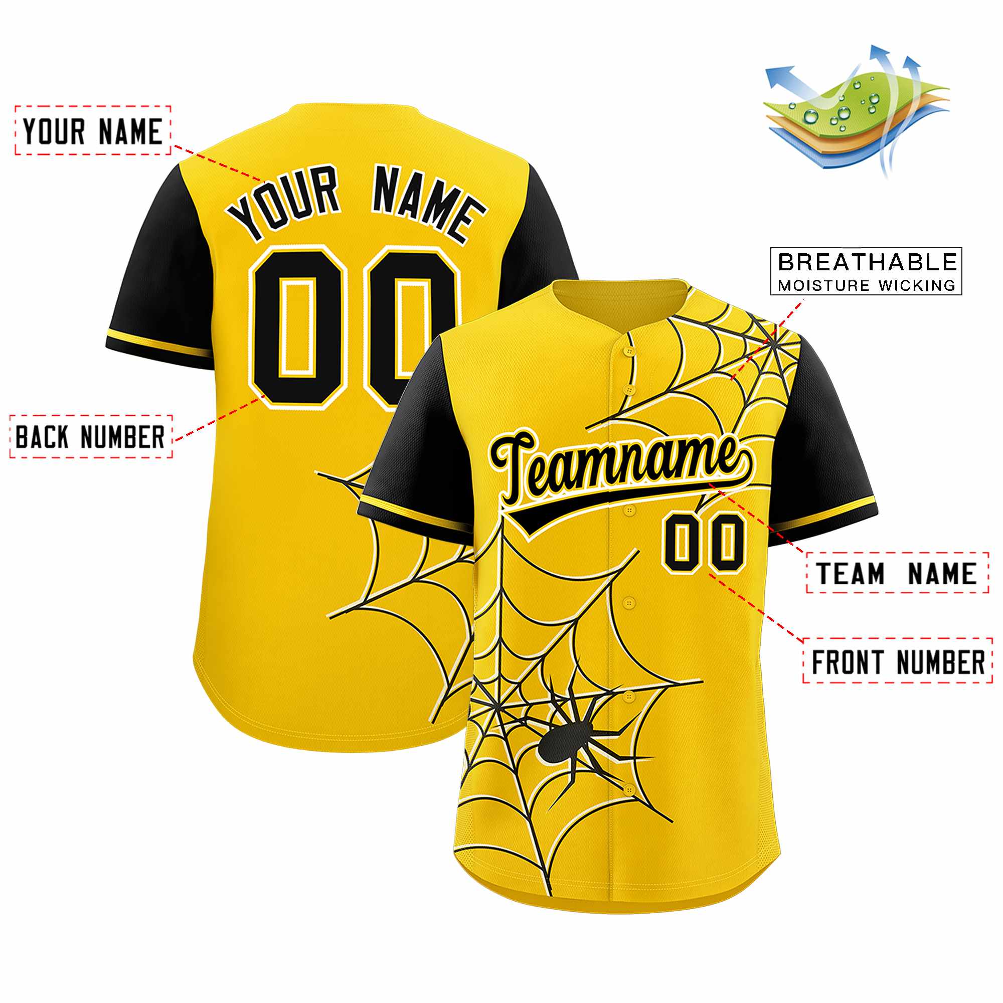 Benutzerdefiniertes Spinnennetz-Muster, Raglanärmel, authentisches Baseball-Trikot