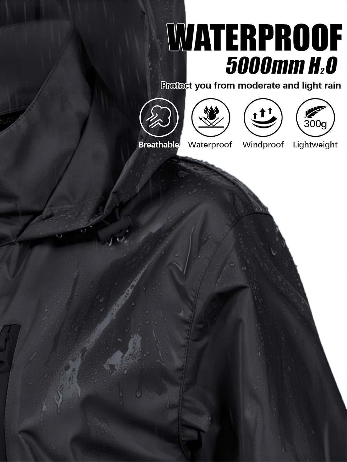 Women's Packable Rain Jacket Waterproof Hooded Black