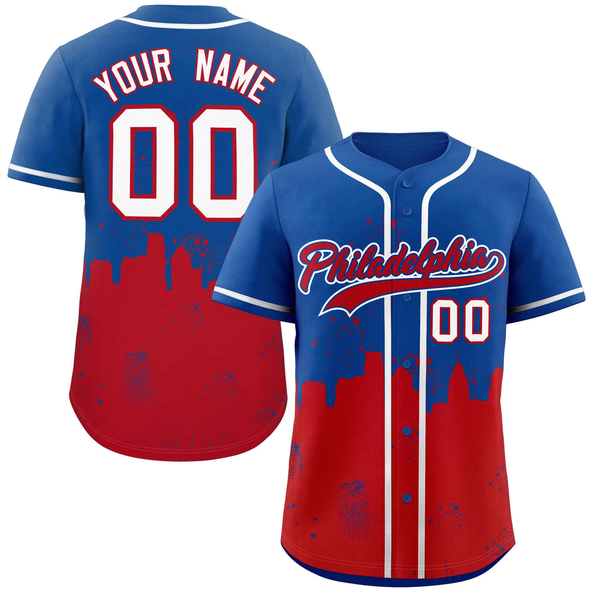 Benutzerdefinierte Royal Red personalisierte Philadelphia City Nightscape authentische Baseball-Trikot