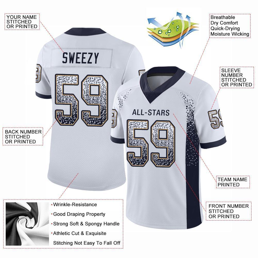 Maßgeschneidertes, authentisches Drift Fashion Mesh-Fußballtrikot in Weiß, Marineblau und Altgold