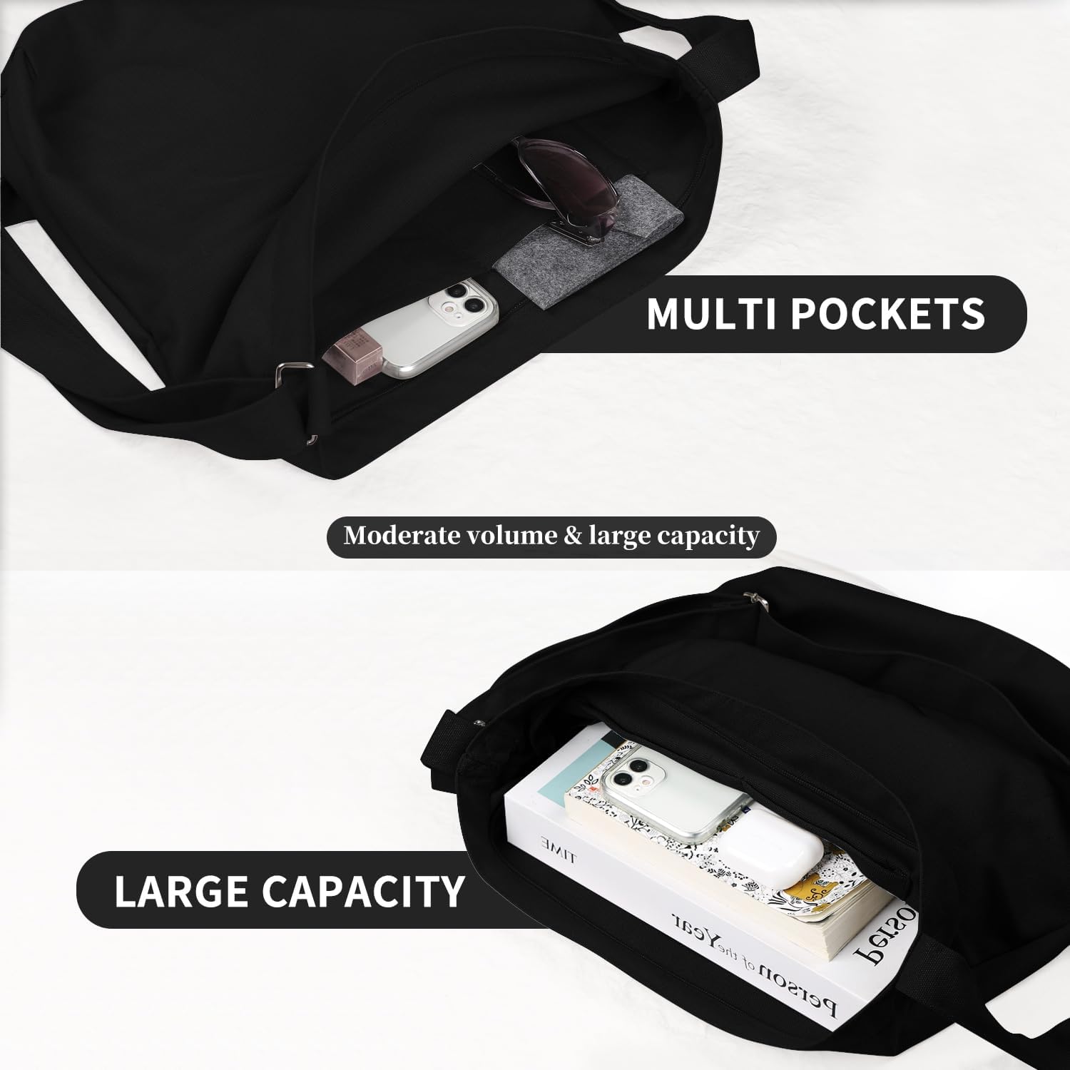 Women's Black Canvas Hobo Bag Casual Crossbody Tote Women's Black Canvas Hobo Bag Casual Crossbody Tote