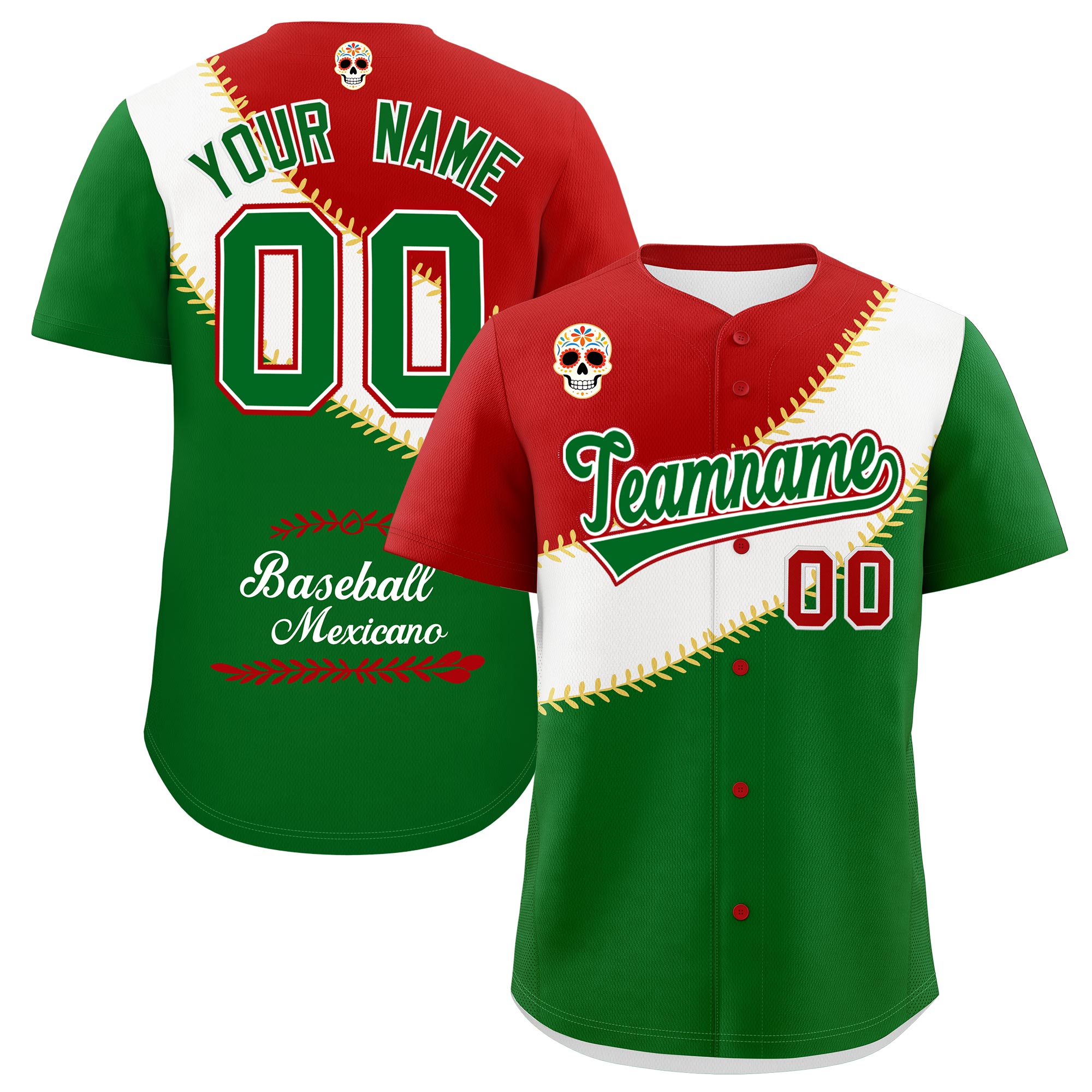 Benutzerdefiniertes Baseball-Trikot aus Stretchstoff mit Graffiti-Muster im mexikanischen Stil Benutzerdefiniertes Baseball-Trikot aus Stretchstoff mit Graffiti-Muster im mexikanischen Stil