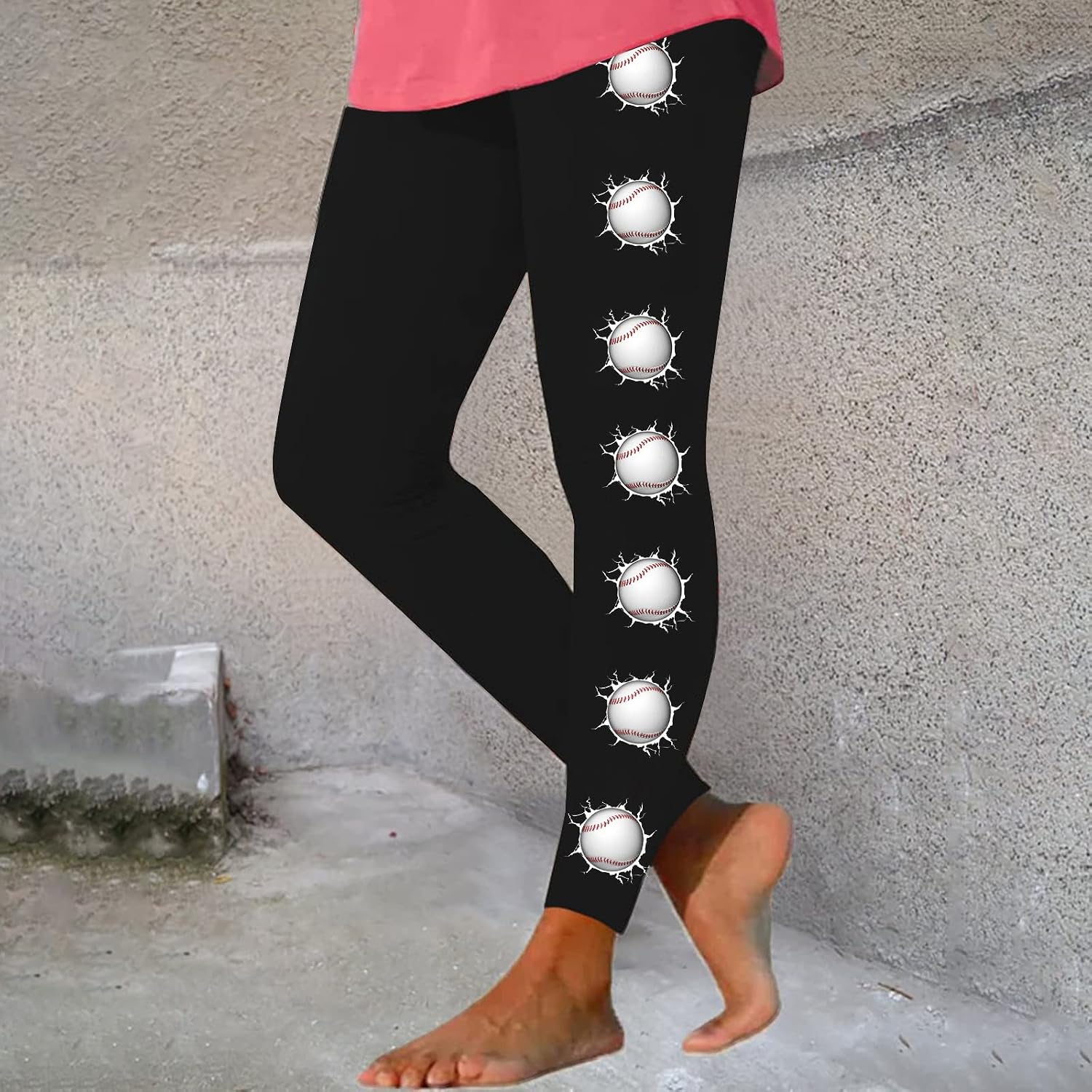 Baseball Print Leggings for Women Tummy Control Yoga Pants High Waisted Workout Gym Booty Tights Running
