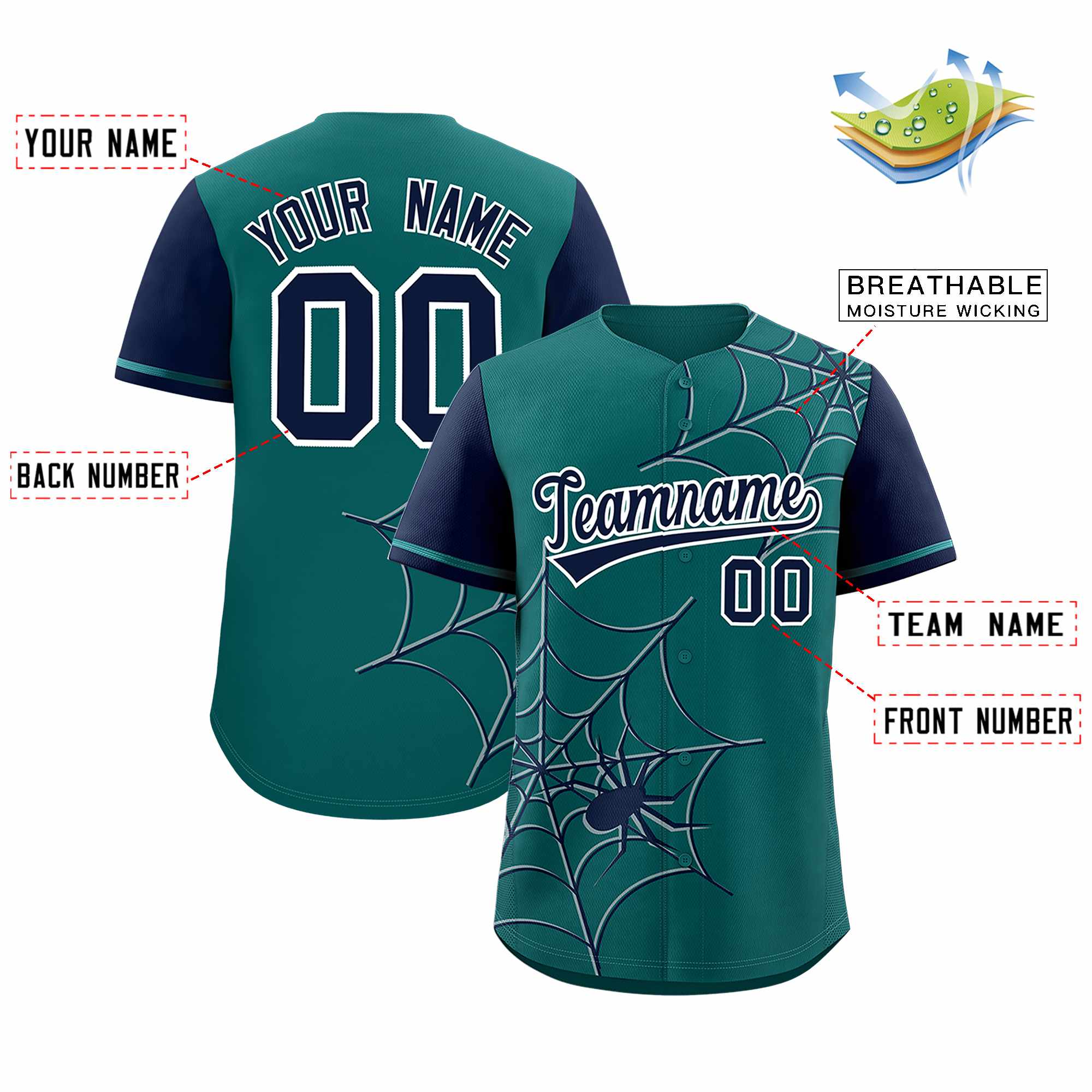 Benutzerdefiniertes Spinnennetz-Muster, Raglanärmel, authentisches Baseball-Trikot