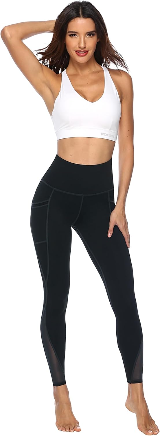 Women's Mesh Panel Yoga Leggings with Pockets (Black) Women's Mesh Panel Yoga Leggings with Pockets (Black)