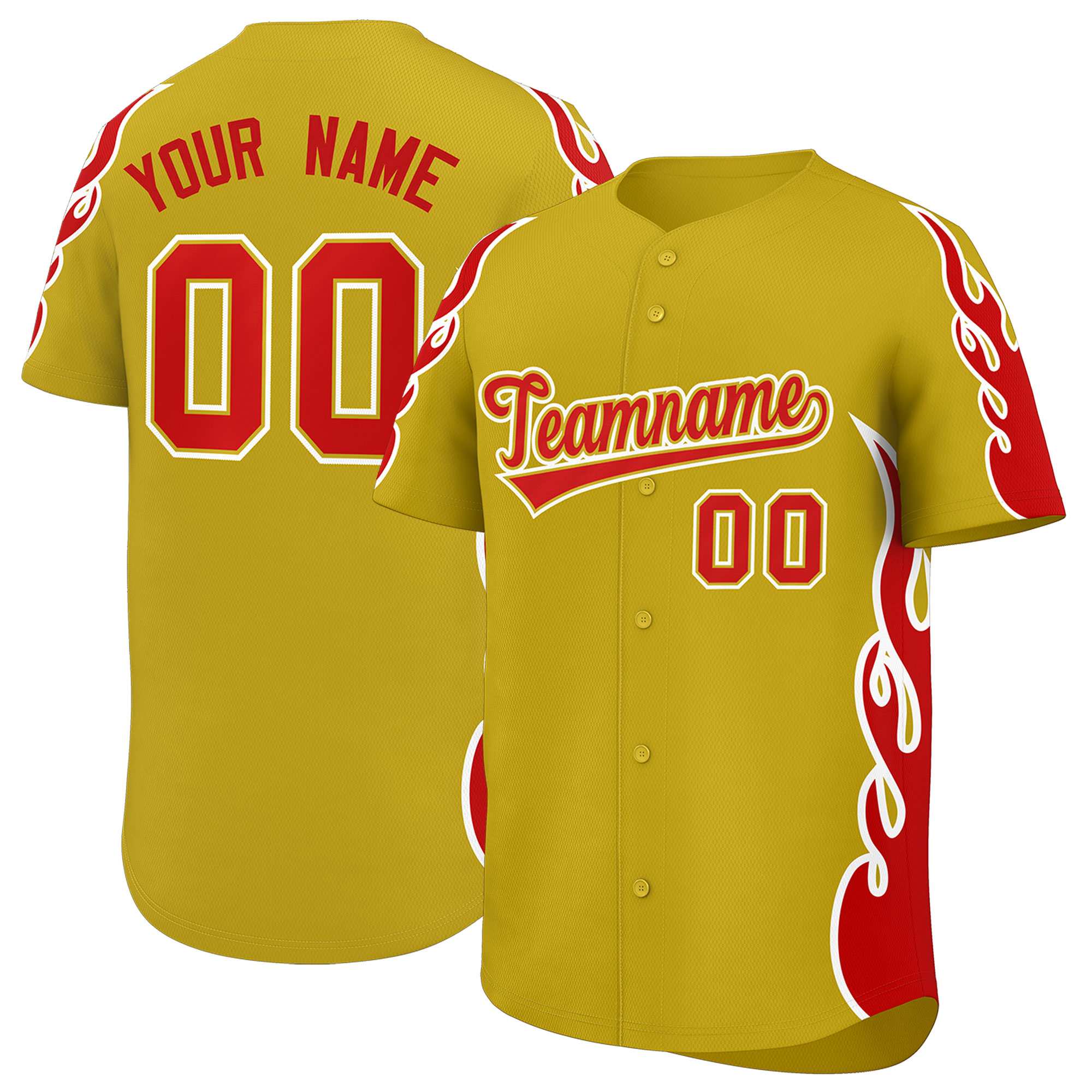 Benutzerdefiniertes Baseball-Trikot mit Seitenflammen-Umrissmuster für Sportuniformen