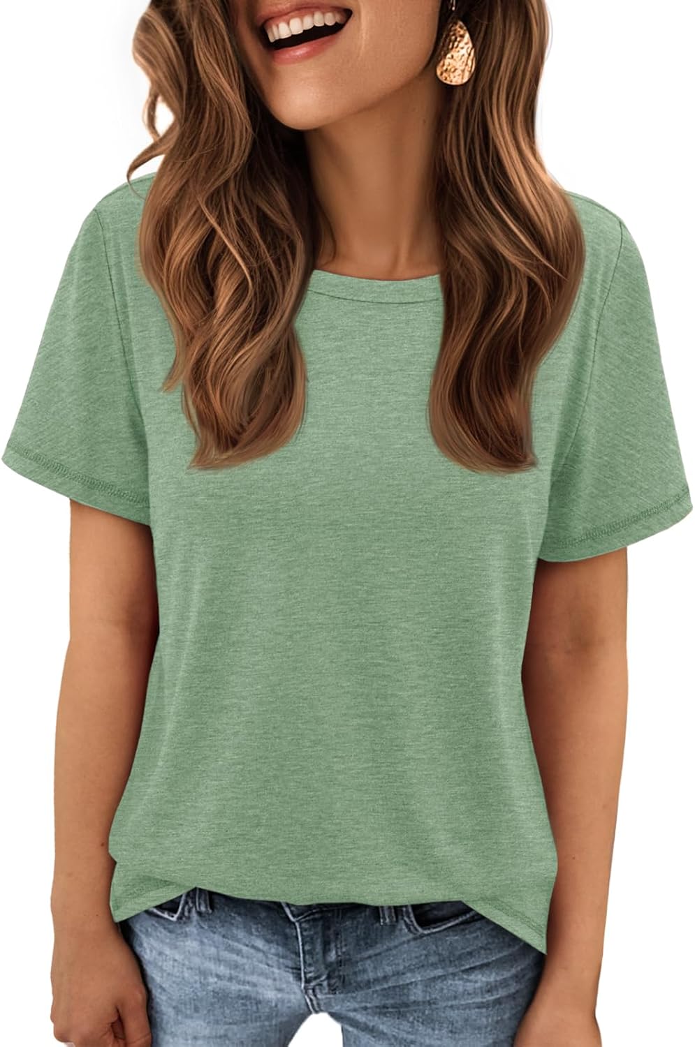 Women's Crewneck Short Sleeve Basic T-Shirt Green
