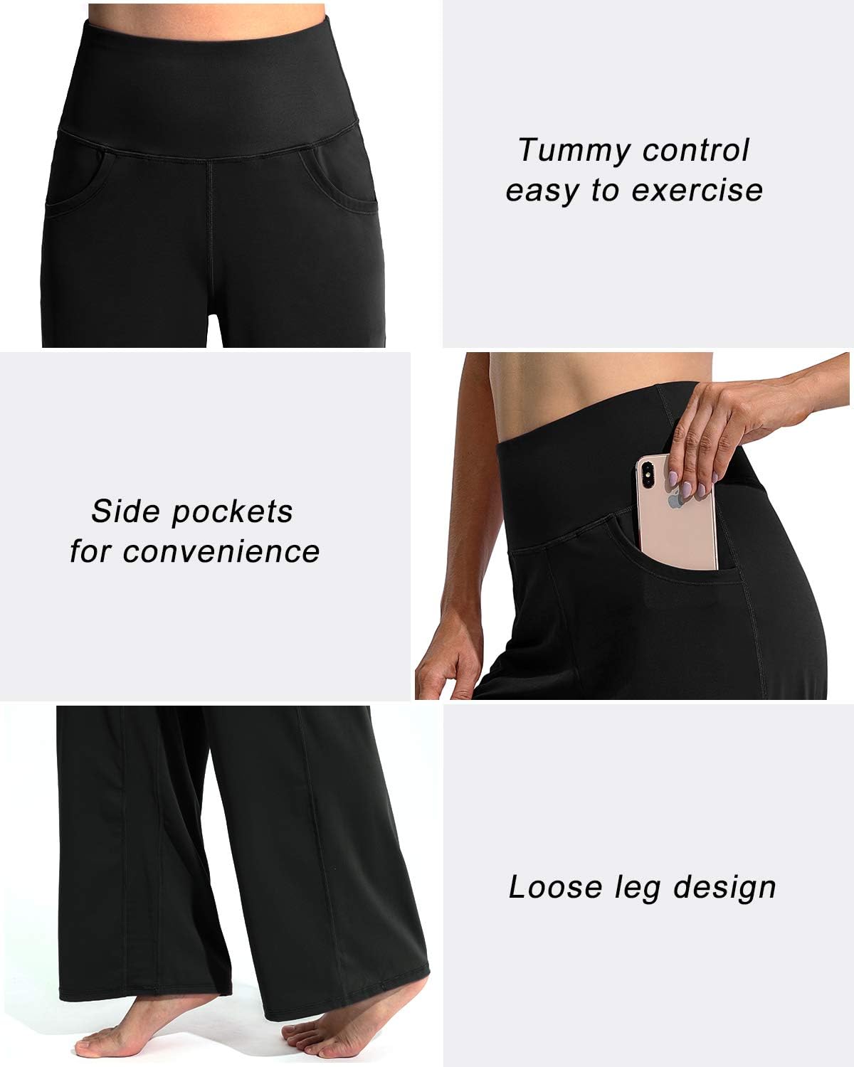 Women's Wide Leg Yoga Pants High Waist Black