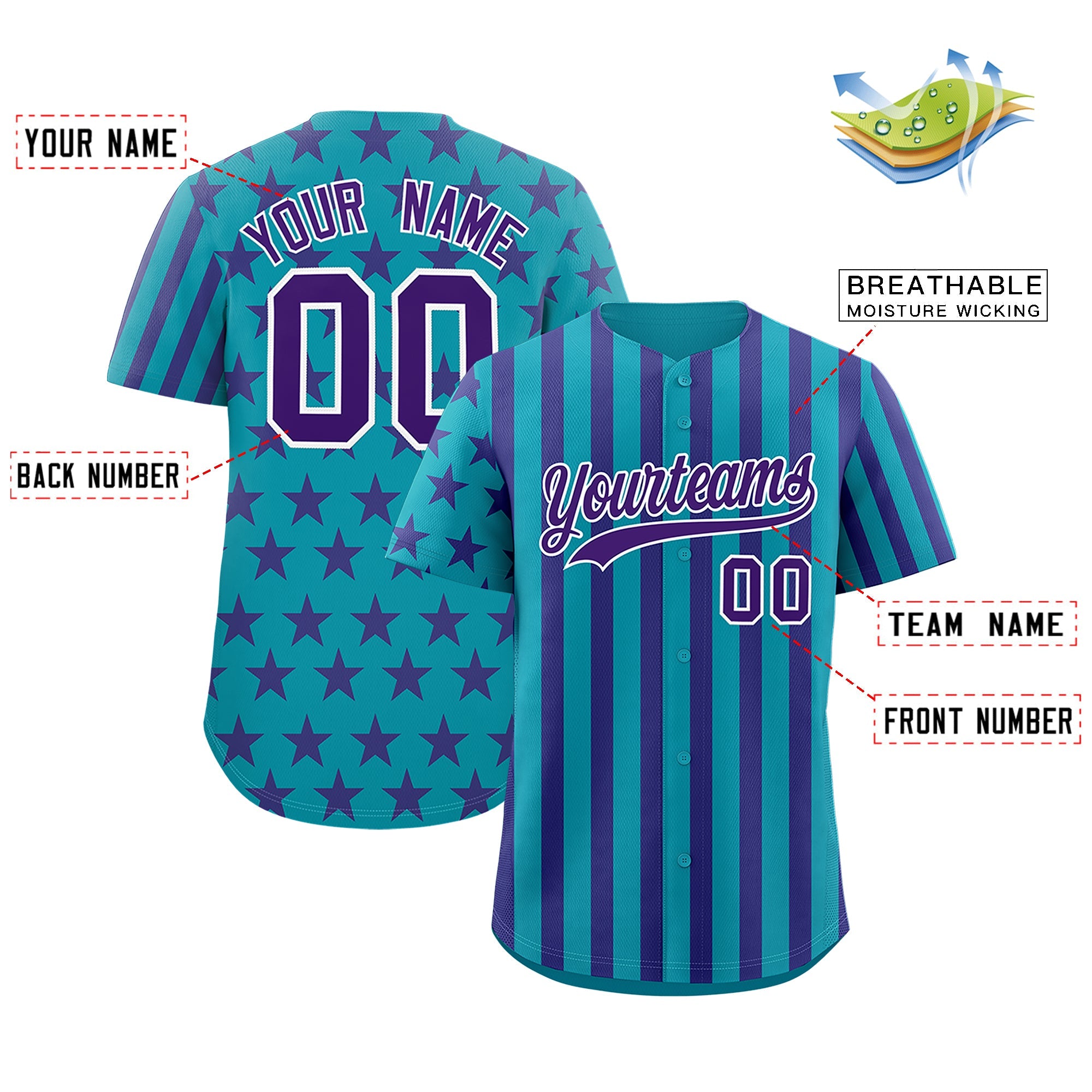 Benutzerdefiniertes Graffiti-Muster-Baseball-Trikot mit amerikanischer Flagge