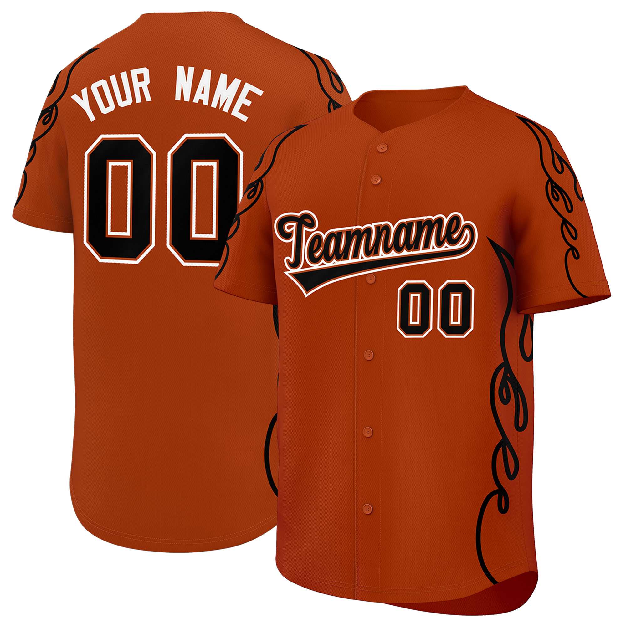 Benutzerdefiniertes Baseball-Trikot mit Seitenflammen-Umrissmuster für Sportuniformen