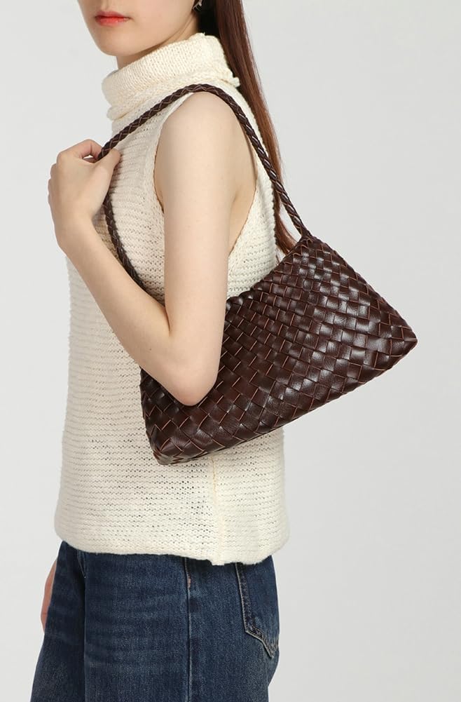 Women's Woven-Look Bucket Tote Bag Brown Orange