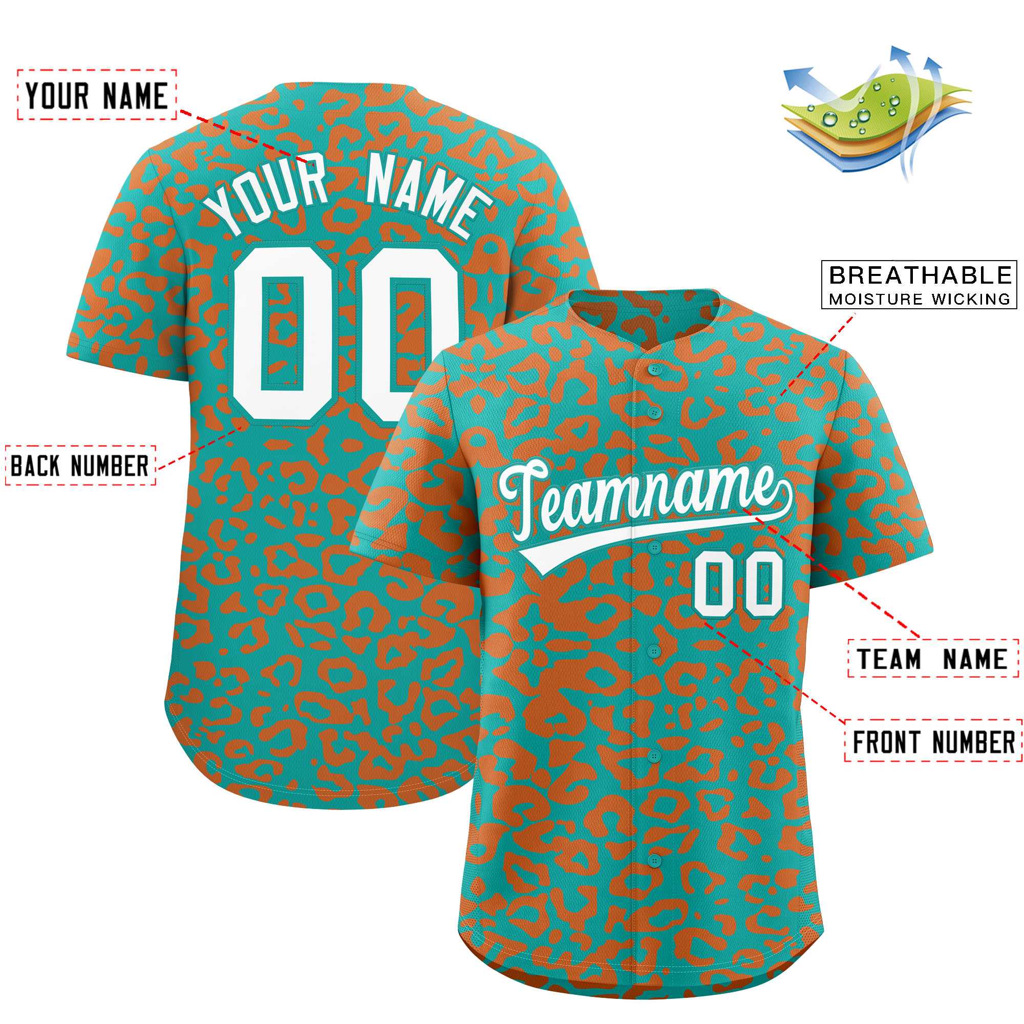 Authentisches Baseball-Trikot mit individuell gestaltetem Leopardenmuster