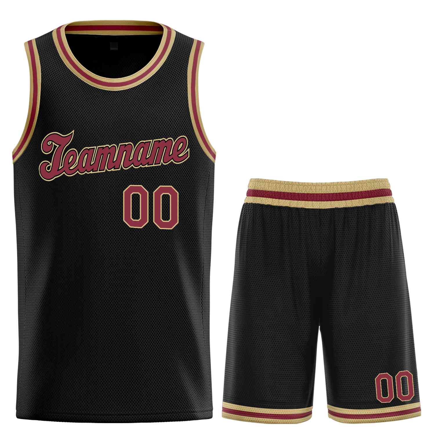 Benutzerdefinierte schwarze, kastanienbraune und altgoldene klassische Sets für Sportuniform-Basketballtrikots
