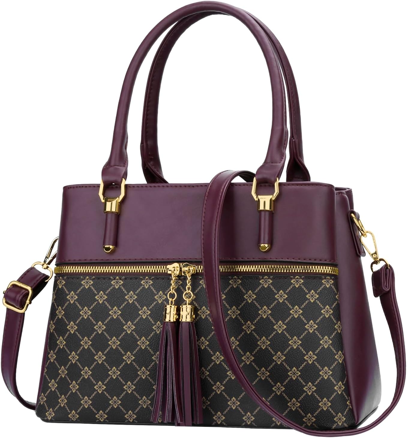 Women's Diamond Jacquard Top Handle Satchel Bag Plum