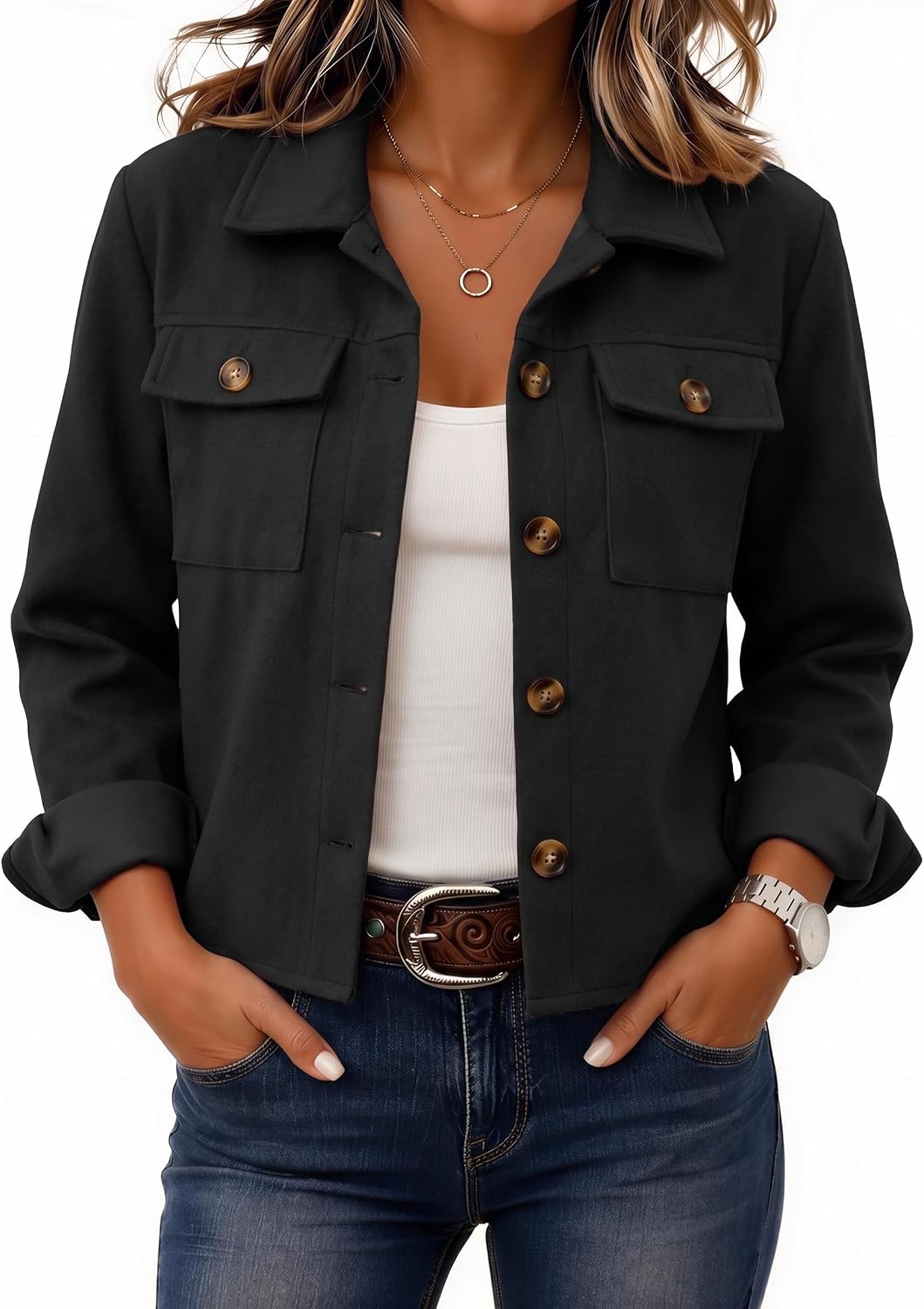 Flannels for Women Cropped Shacket Jacket Fashion Plaid Fall Coat Button down crop outfits winter outwear